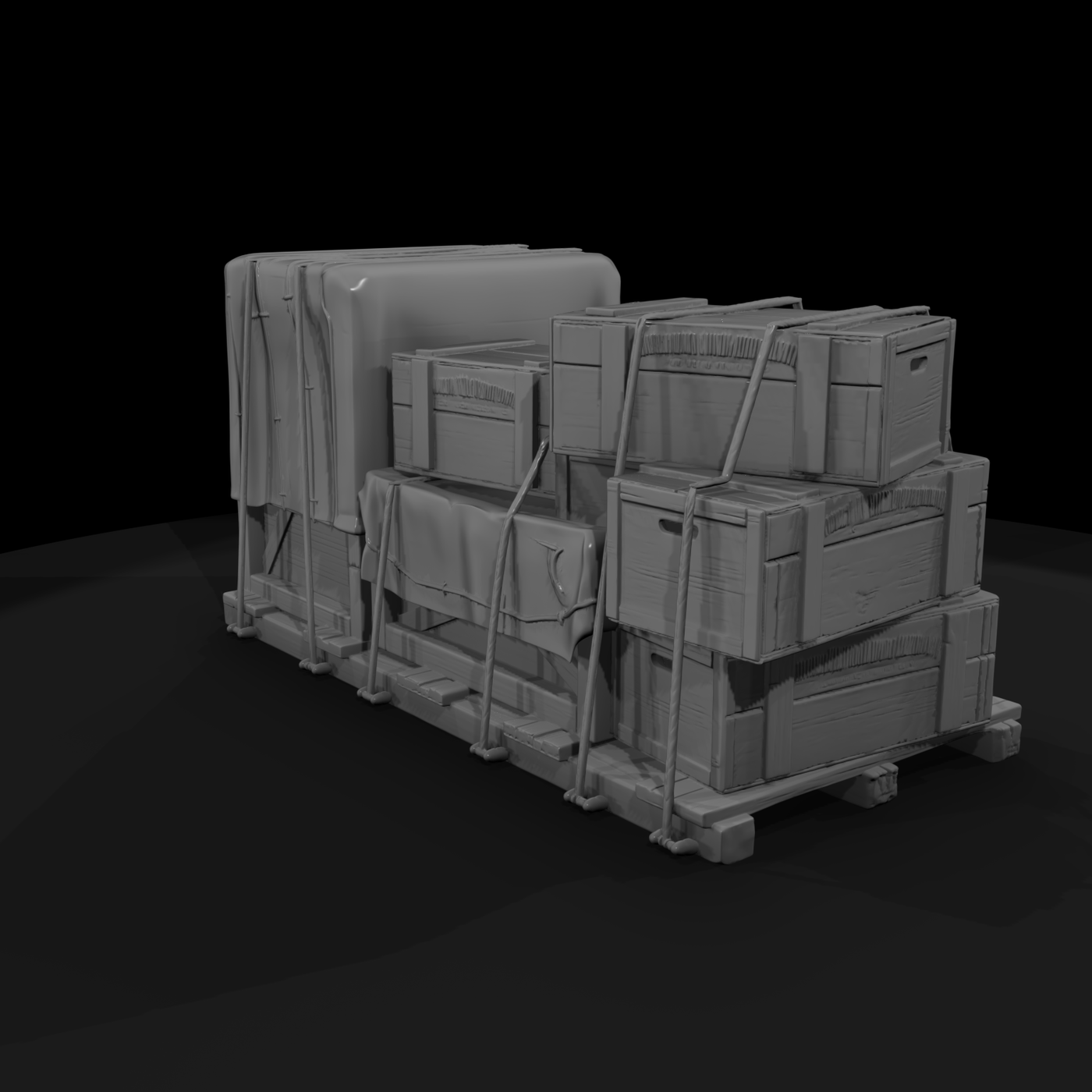 20260612 Stacked Crates Tarp Covered Pallet 7D9B5B