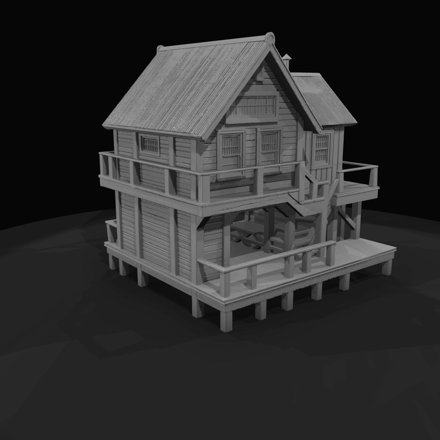wooden-stilt-house-seaside-cabin-digital-3d-model