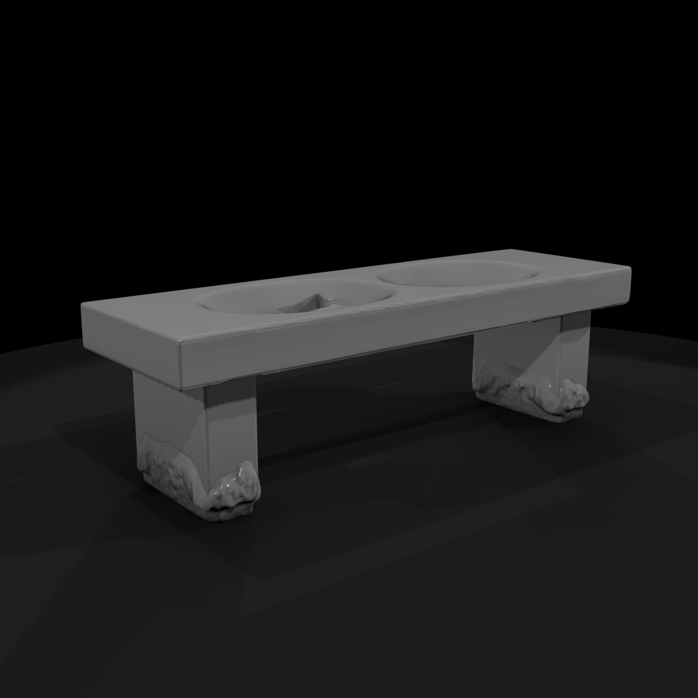 Rustic stone dual-sink vanity bench