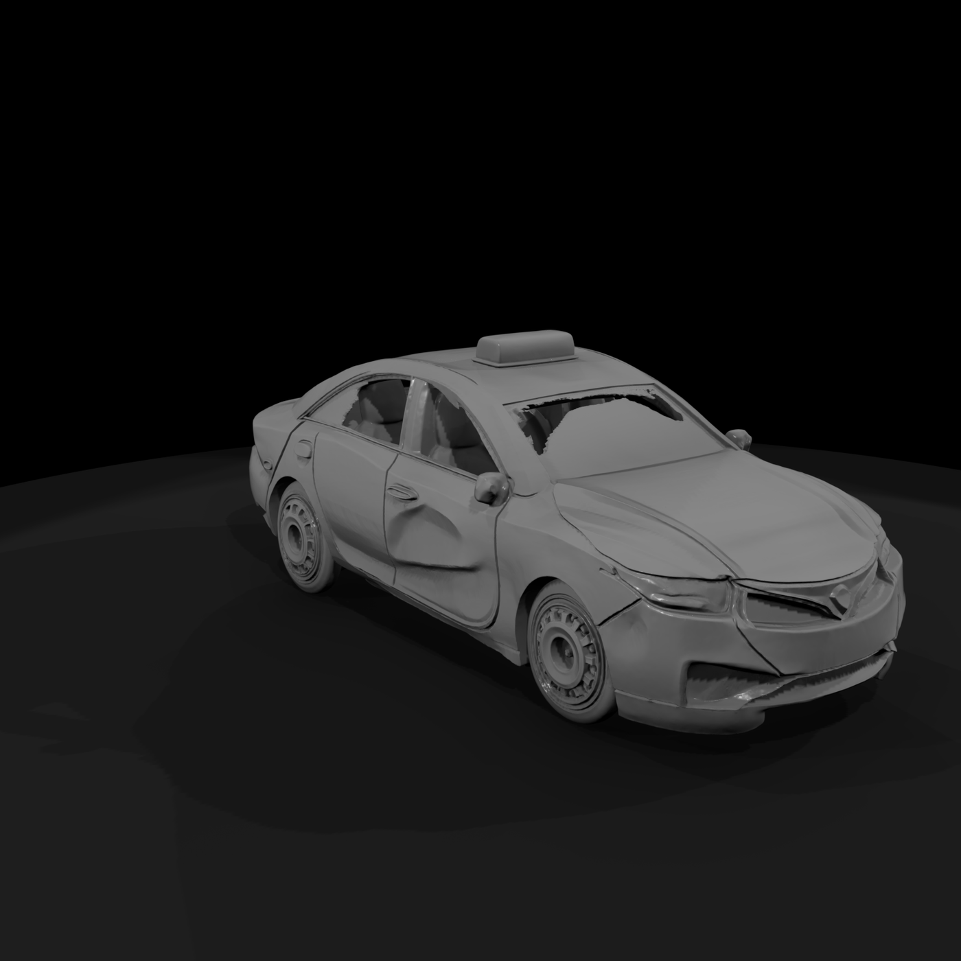 Untextured Damaged Taxi Sedan 3D Model 3Cod4Gjf