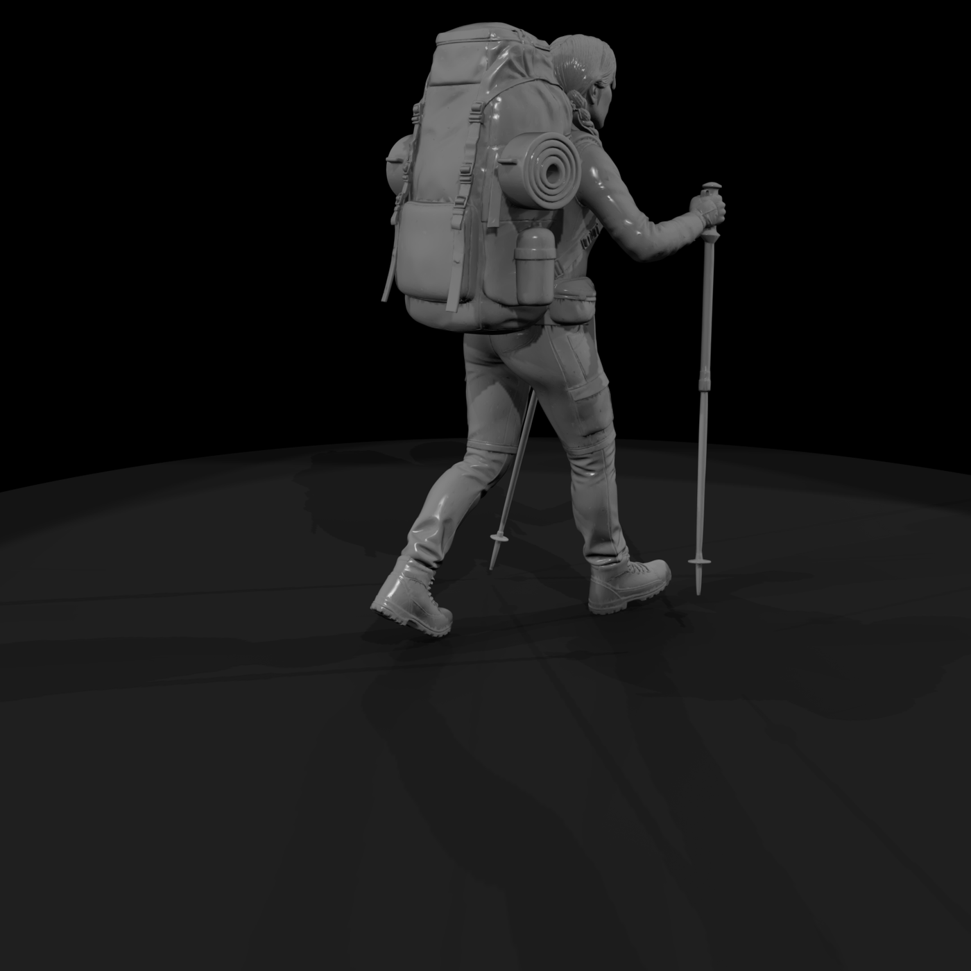 Female Hiker with Backpack and Trekking Poles
