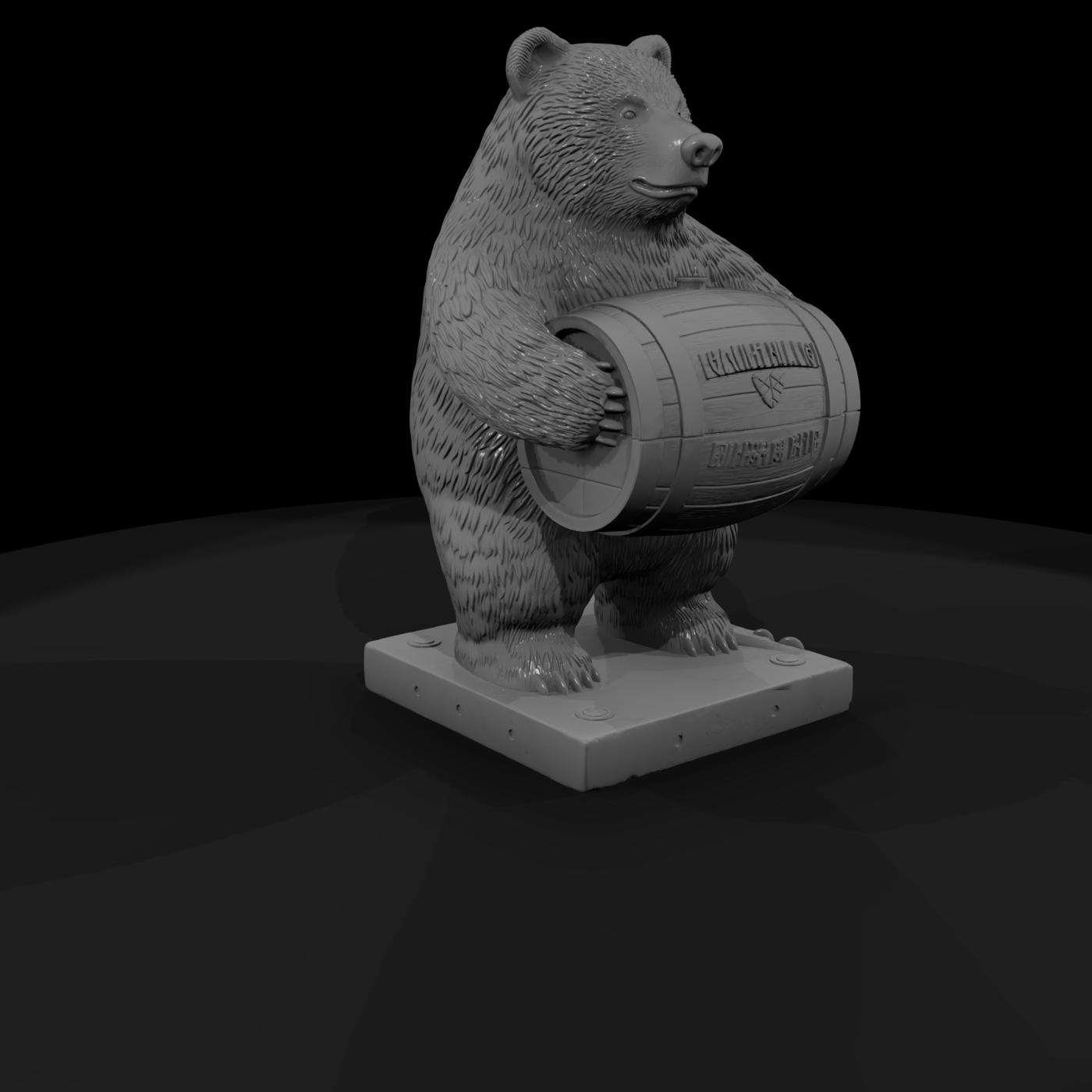 Stylized Grizzly Bear on Barrel — Statue