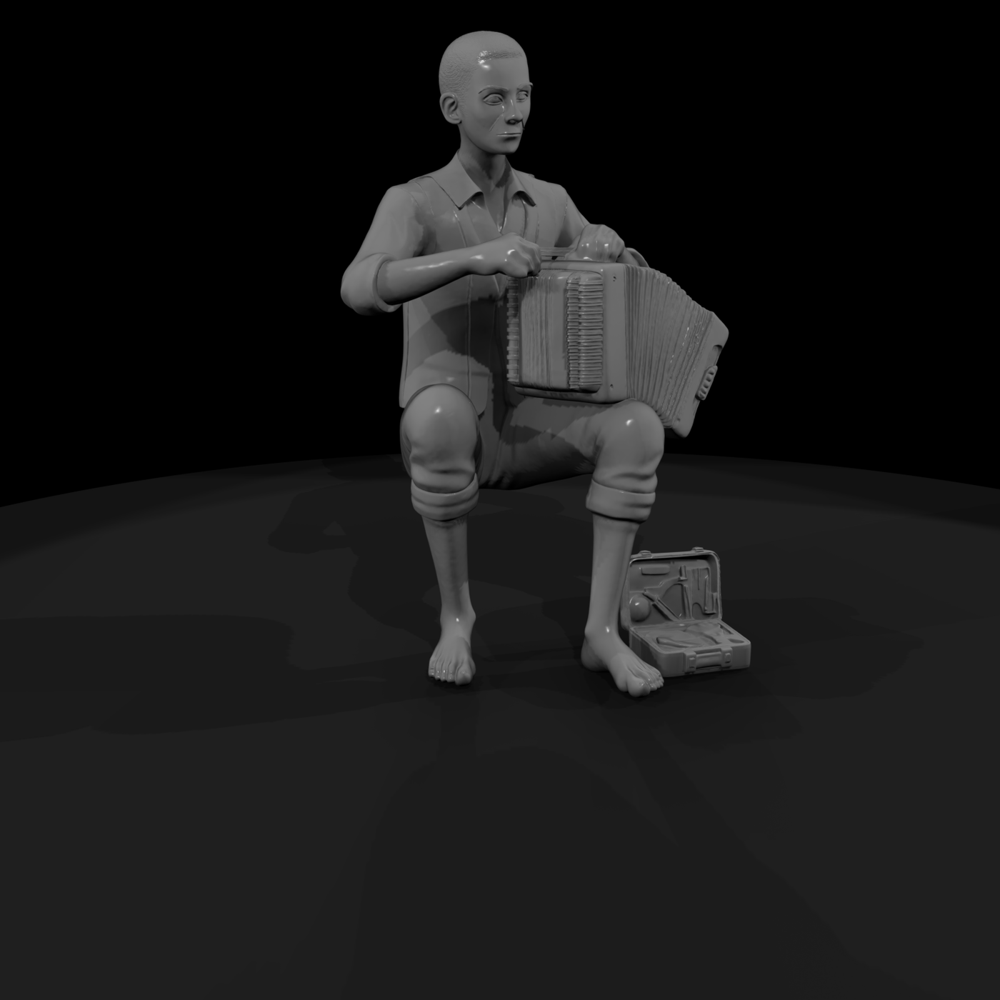 Accordion Street Musician — Seated