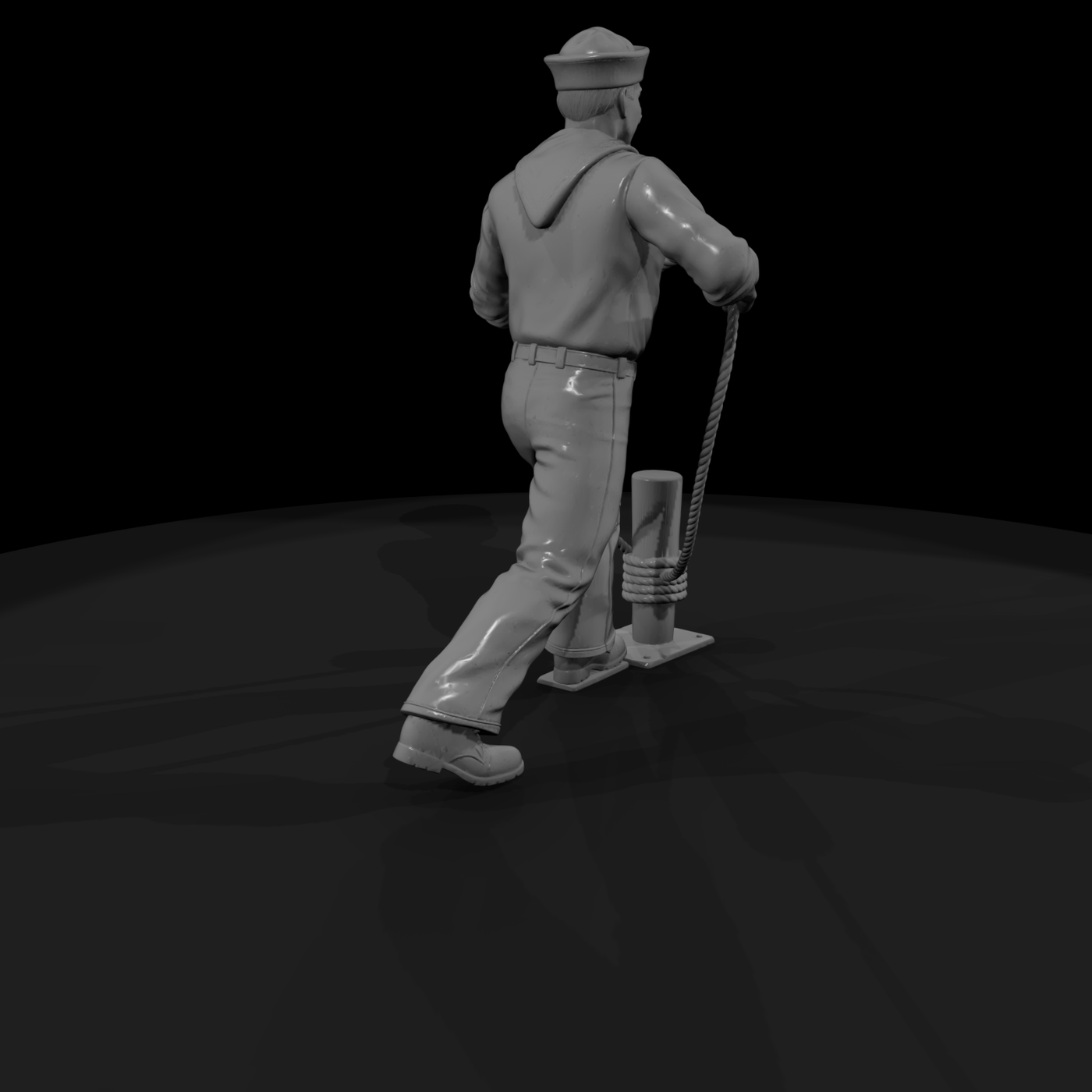 WWII Navy Sailor Mooring a Line