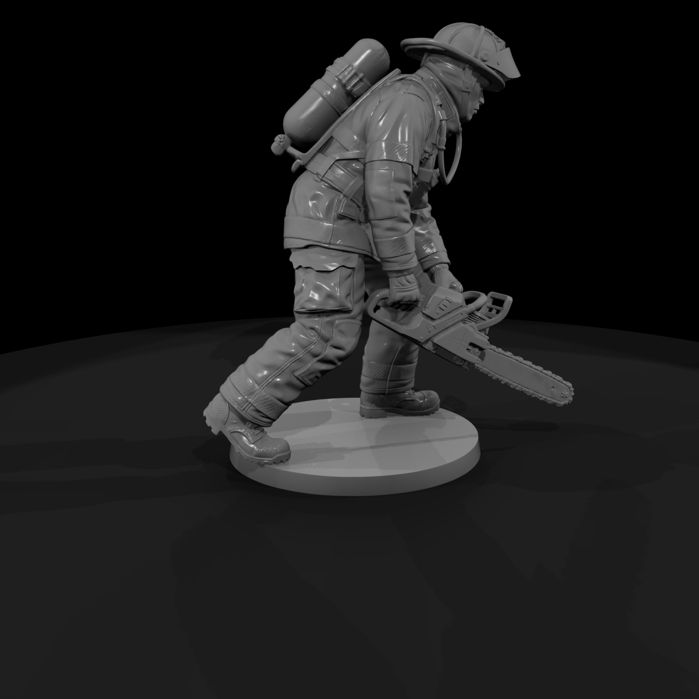 Modern Firefighter with Roof Vent Saw