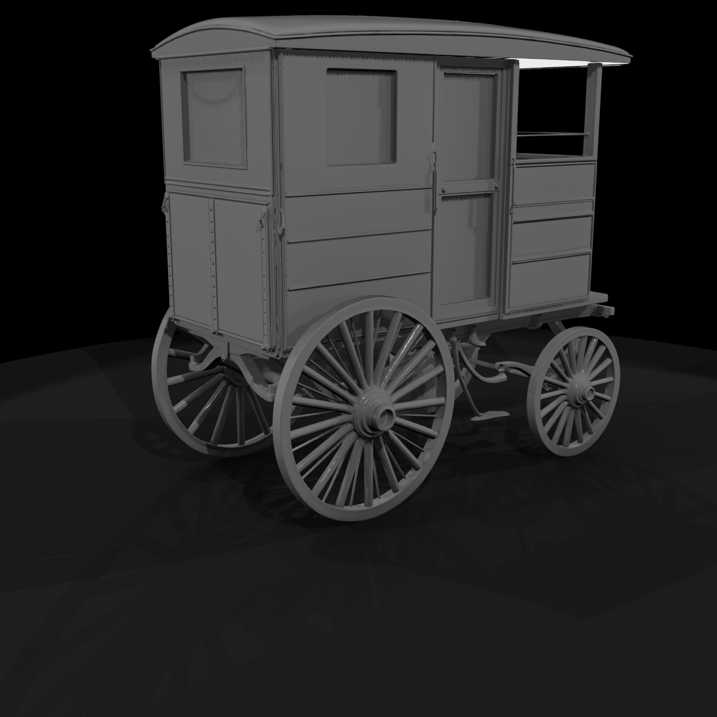 Low Poly Enclosed Vintage Horse Drawn Carriage 3D