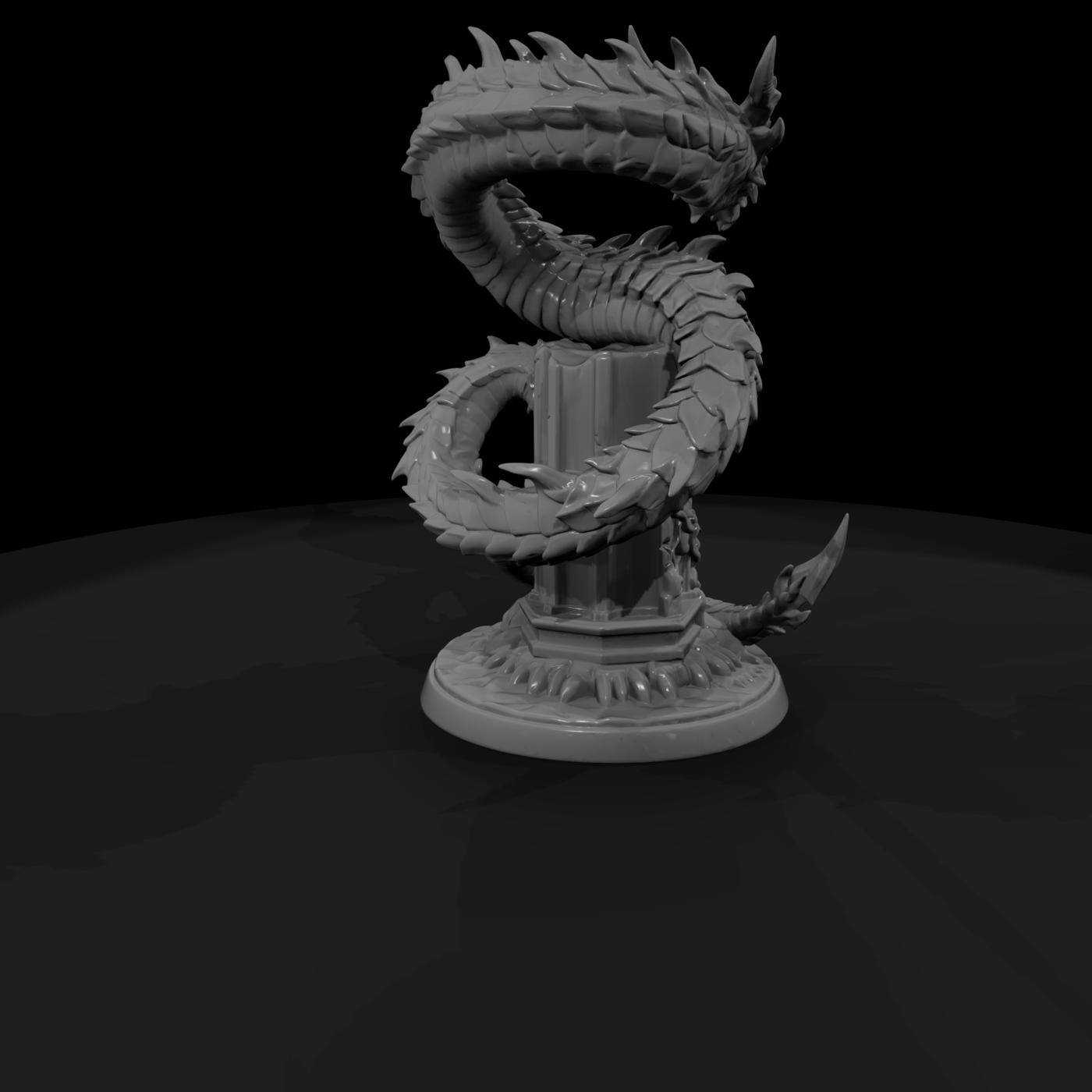 Serpent Dragon Coiled on Ruined Pillar