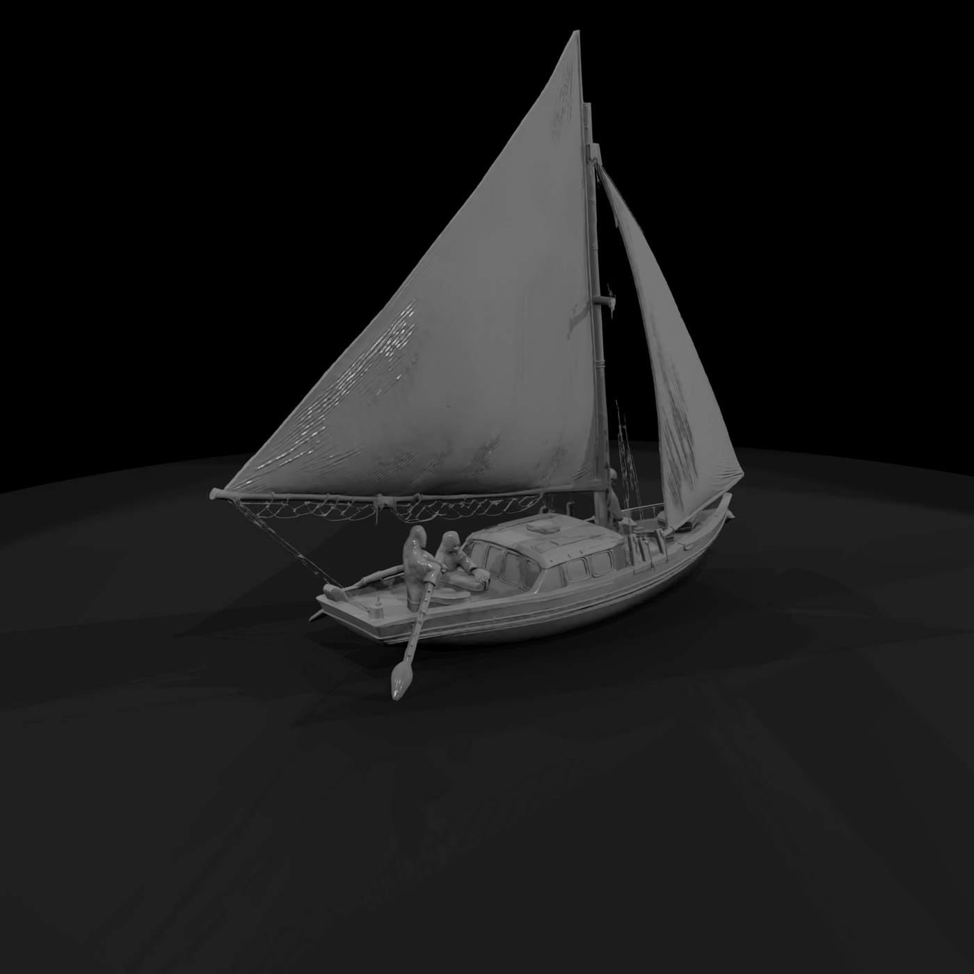 Stylized Sailboat with Crew