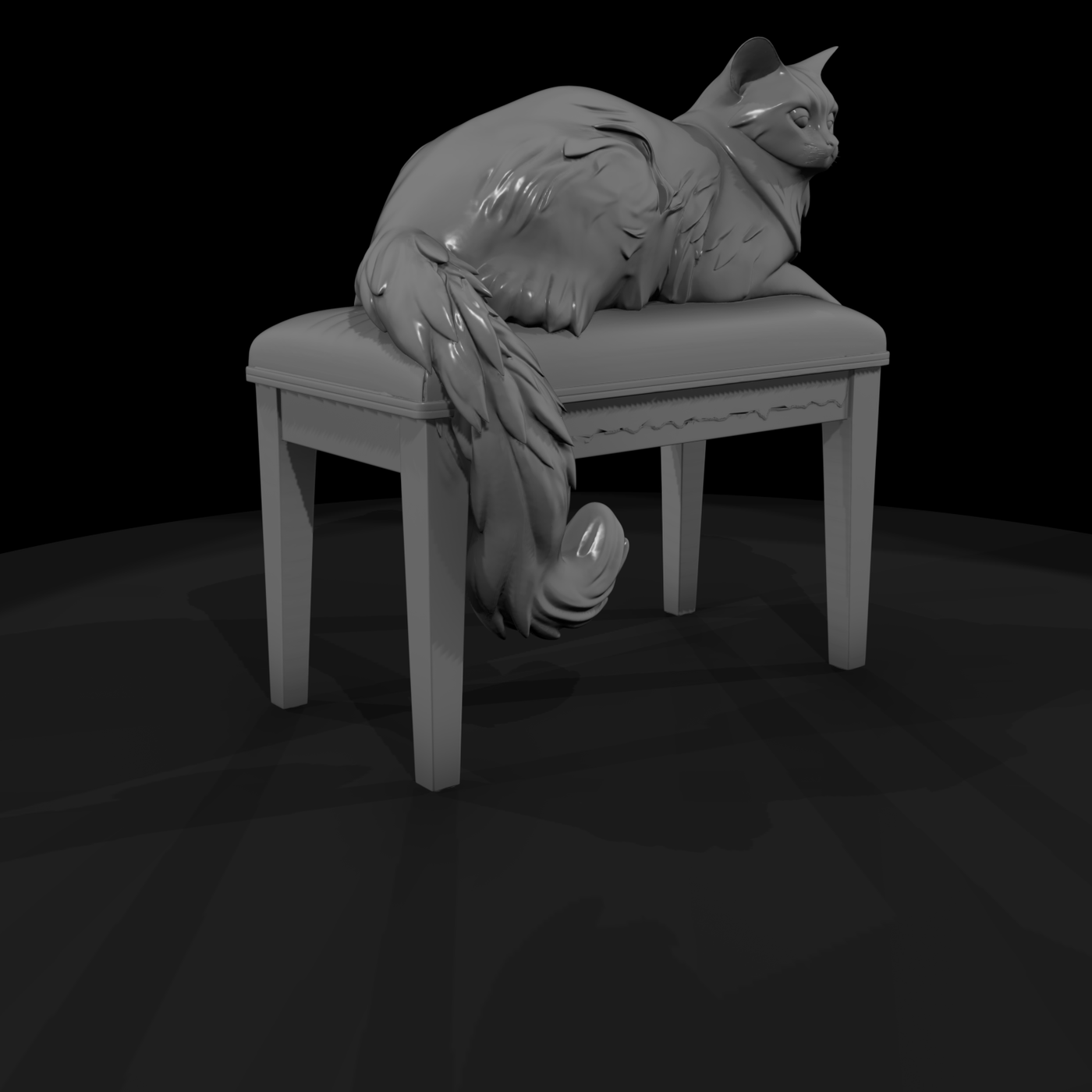 Stylized Longhair Cat on Vanity Stool