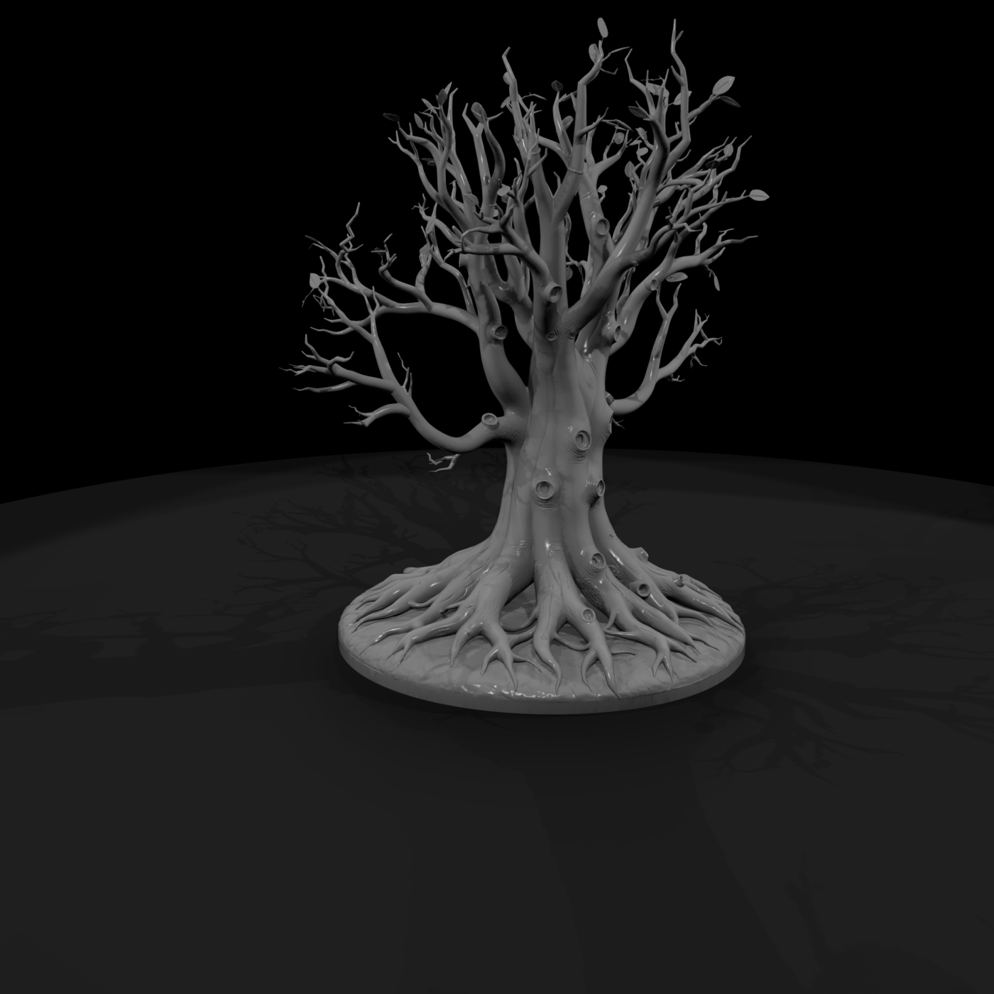 Stylized Gnarled Tree on Round Base