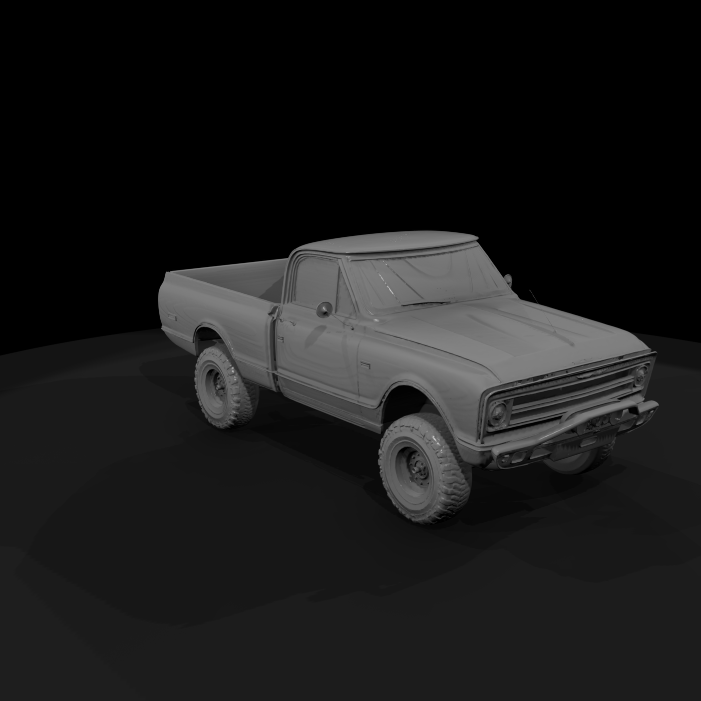 Untextured Lifted 1968 Chevy C10 Pickup 3D Model D