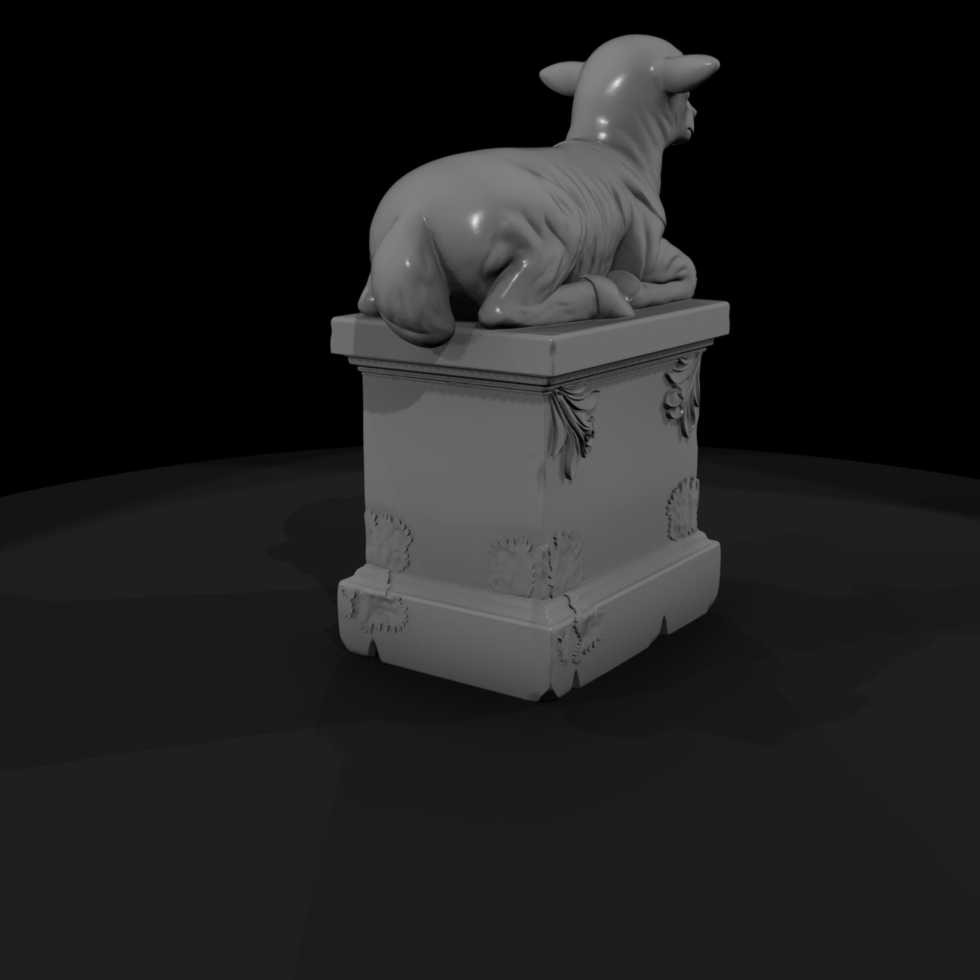 Resting Lamb Garden Statue on Plinth