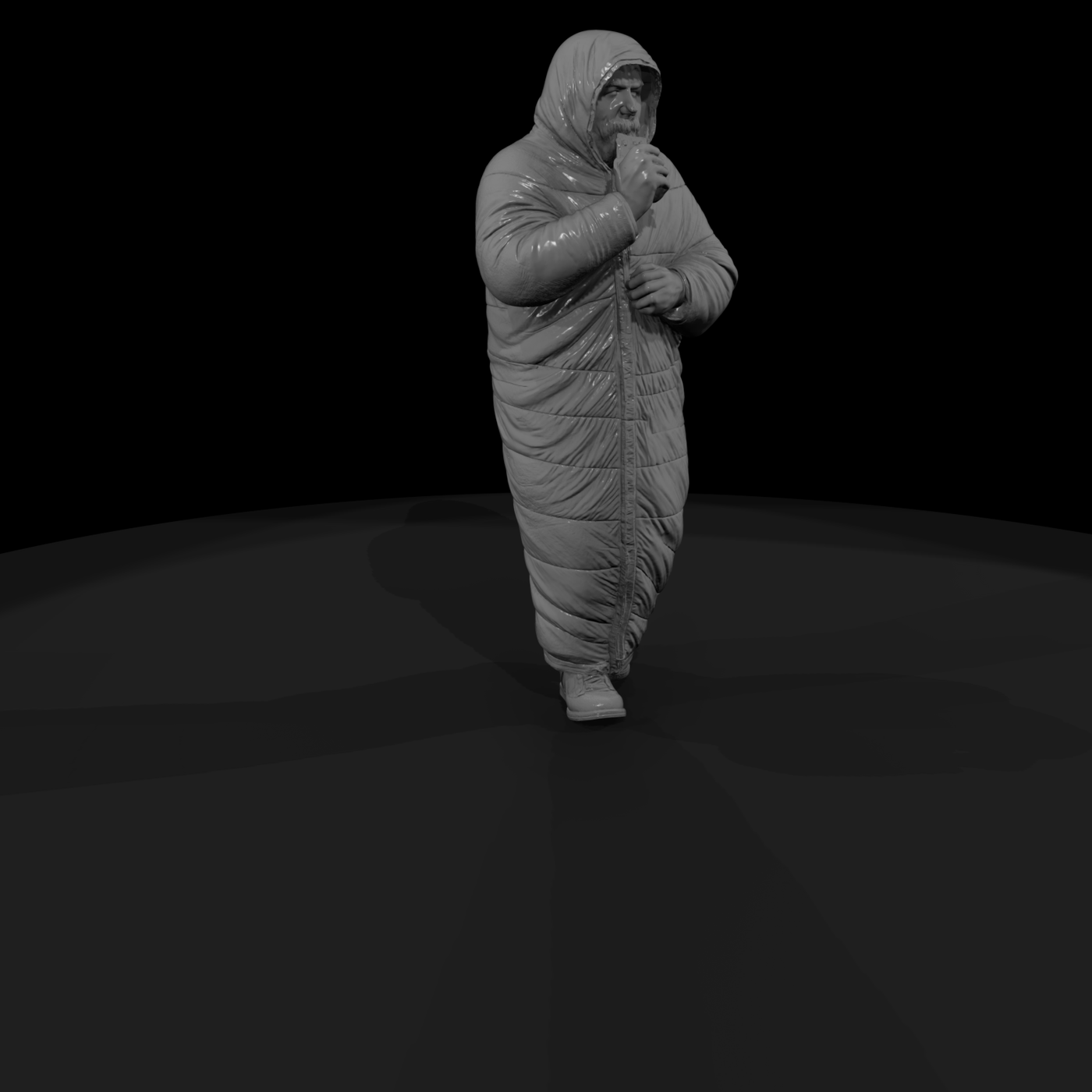 Hooded Camper in Sleeping Bag — Male
