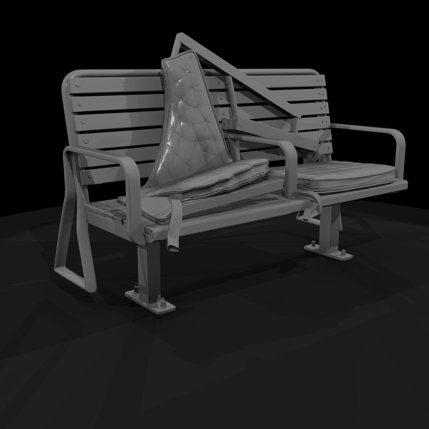Weathered Public Park Bench — Two-Seat