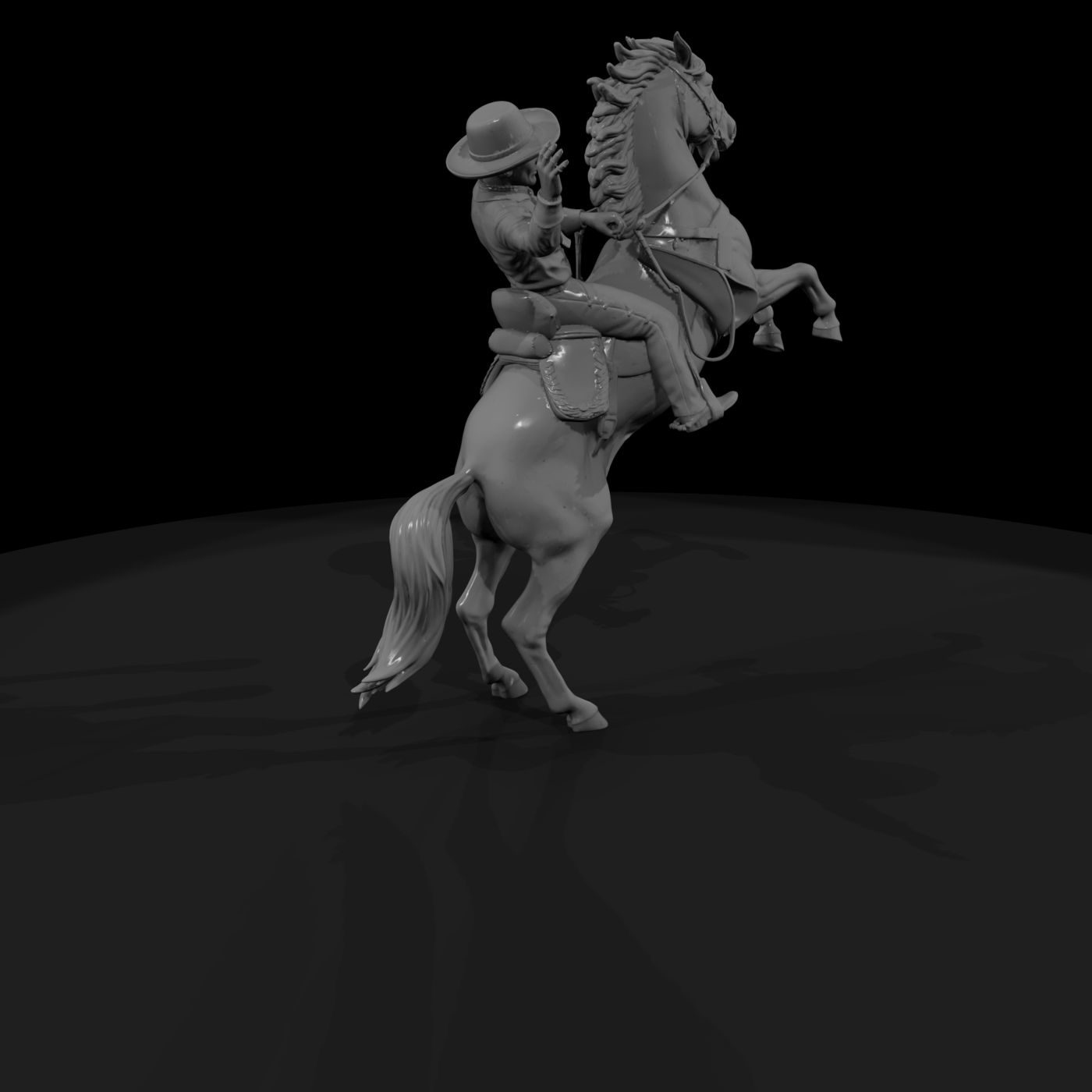 Cowboy on Rearing Horse — Western Mounted