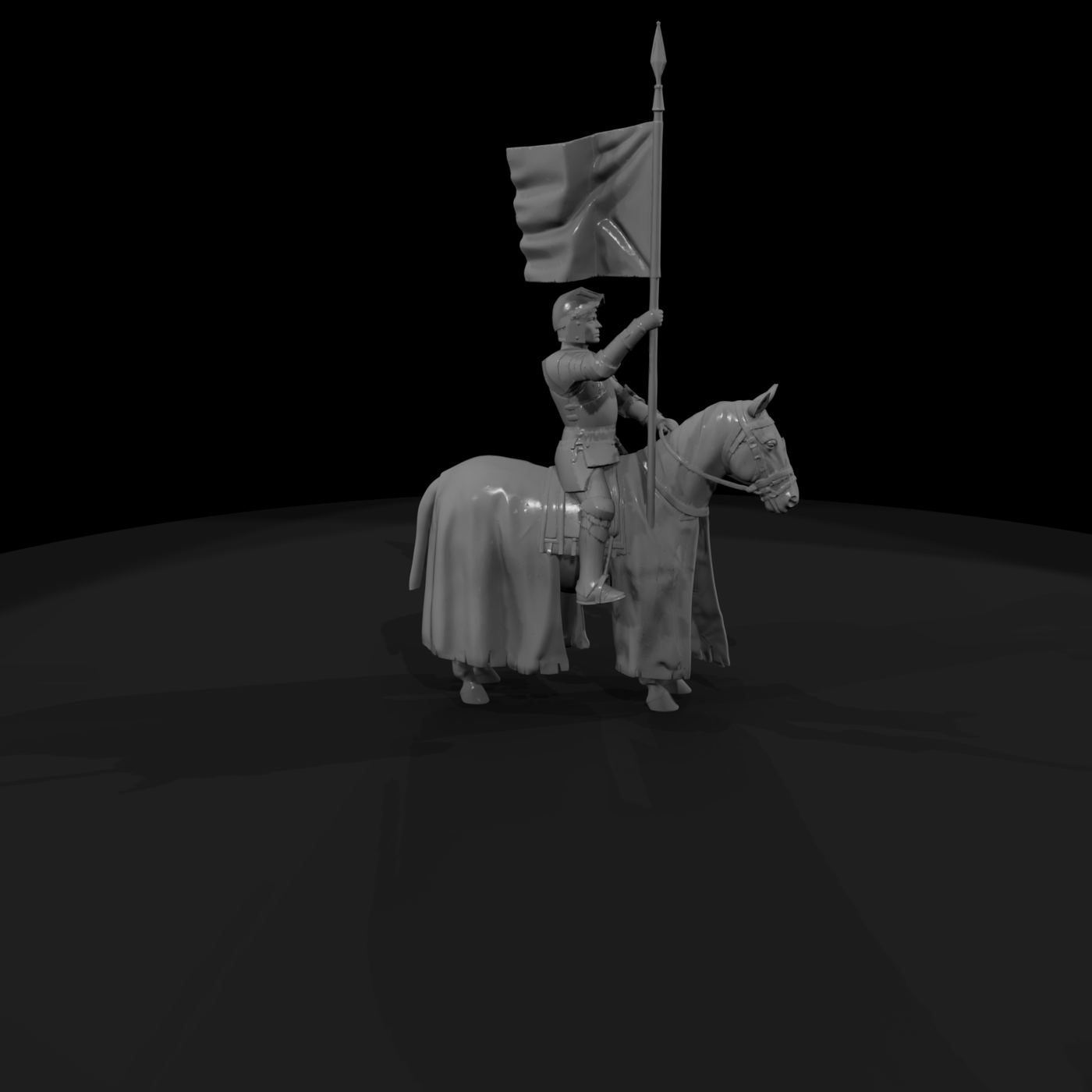 Medieval Mounted Knight in Full Plate Armor