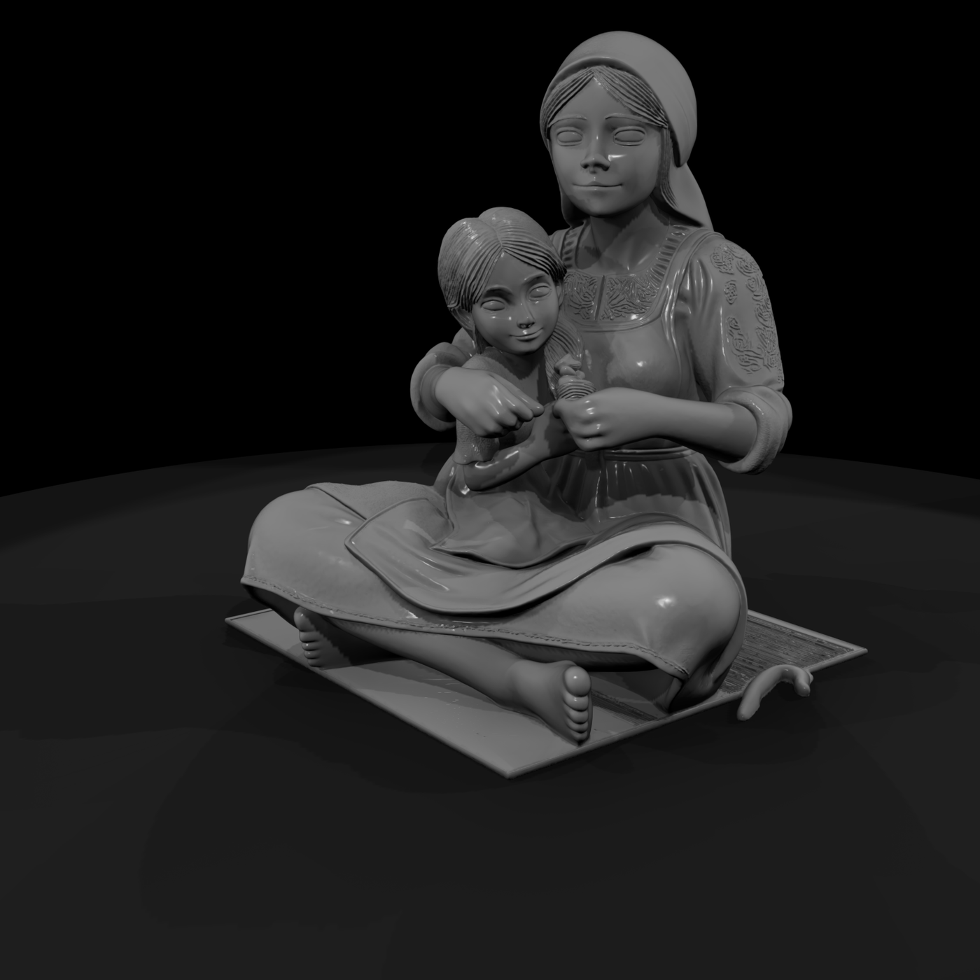 Stylized Folk Mother & Daughter Figurine