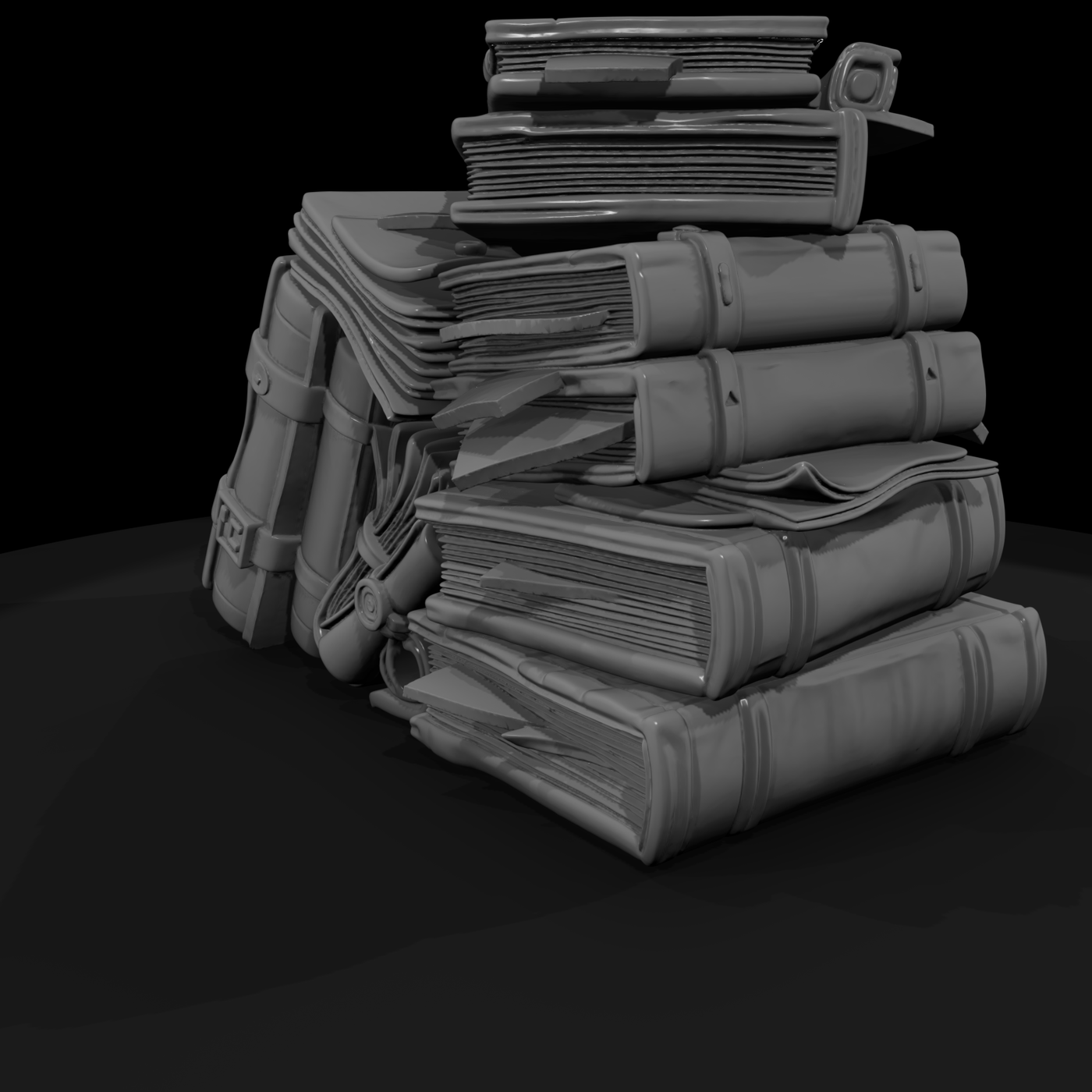 Stylized Fantasy Occult Book Stack 3D Model Hqofv4