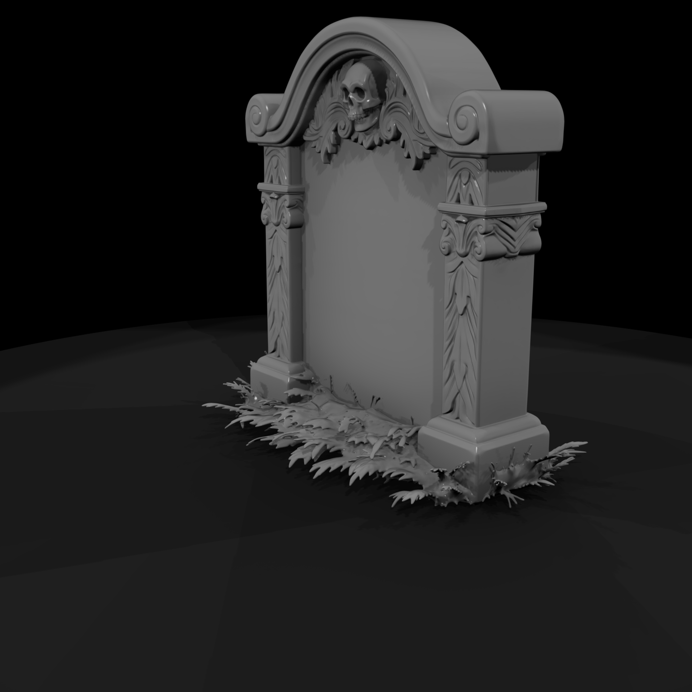 Ornate Skull Headstone Grave Marker