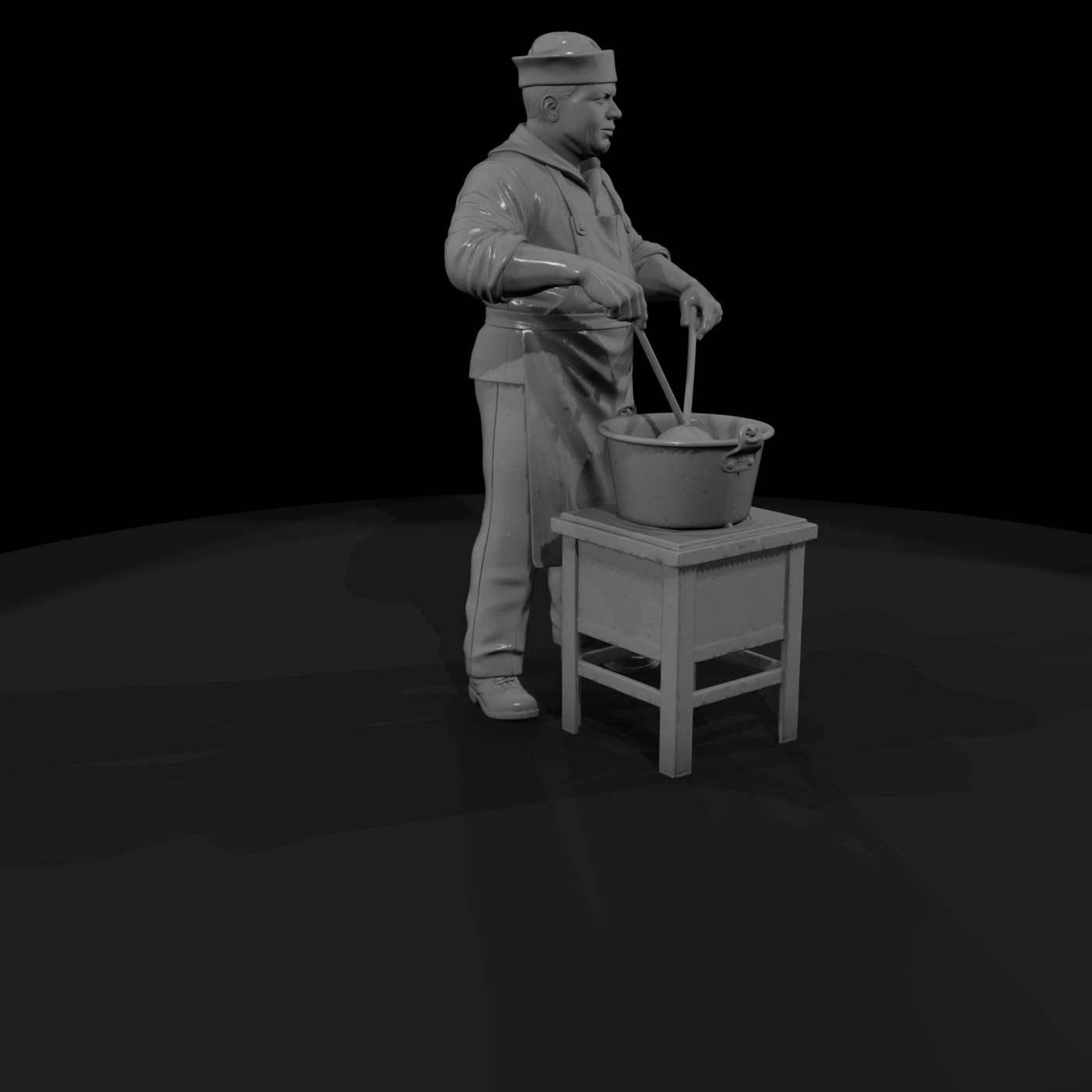 WWII US Navy Cook at Mess Pot