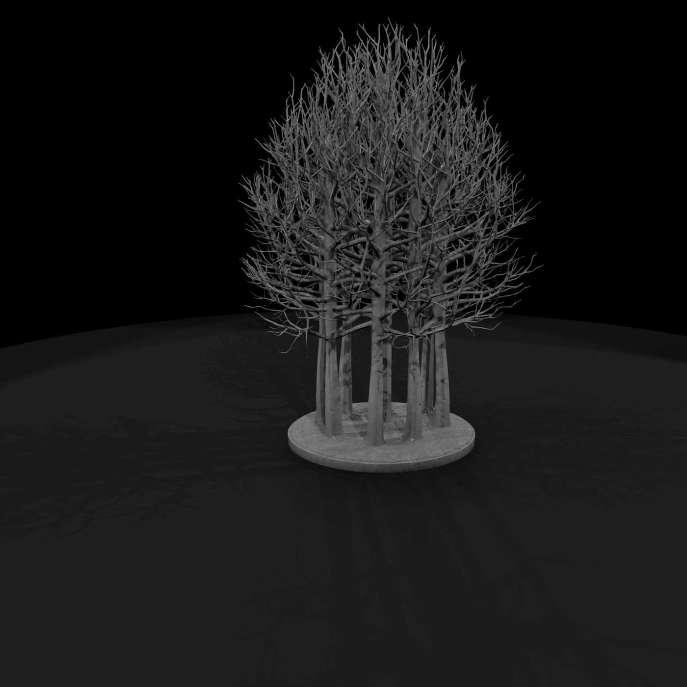 Bare Winter Tree Grove on Round Base