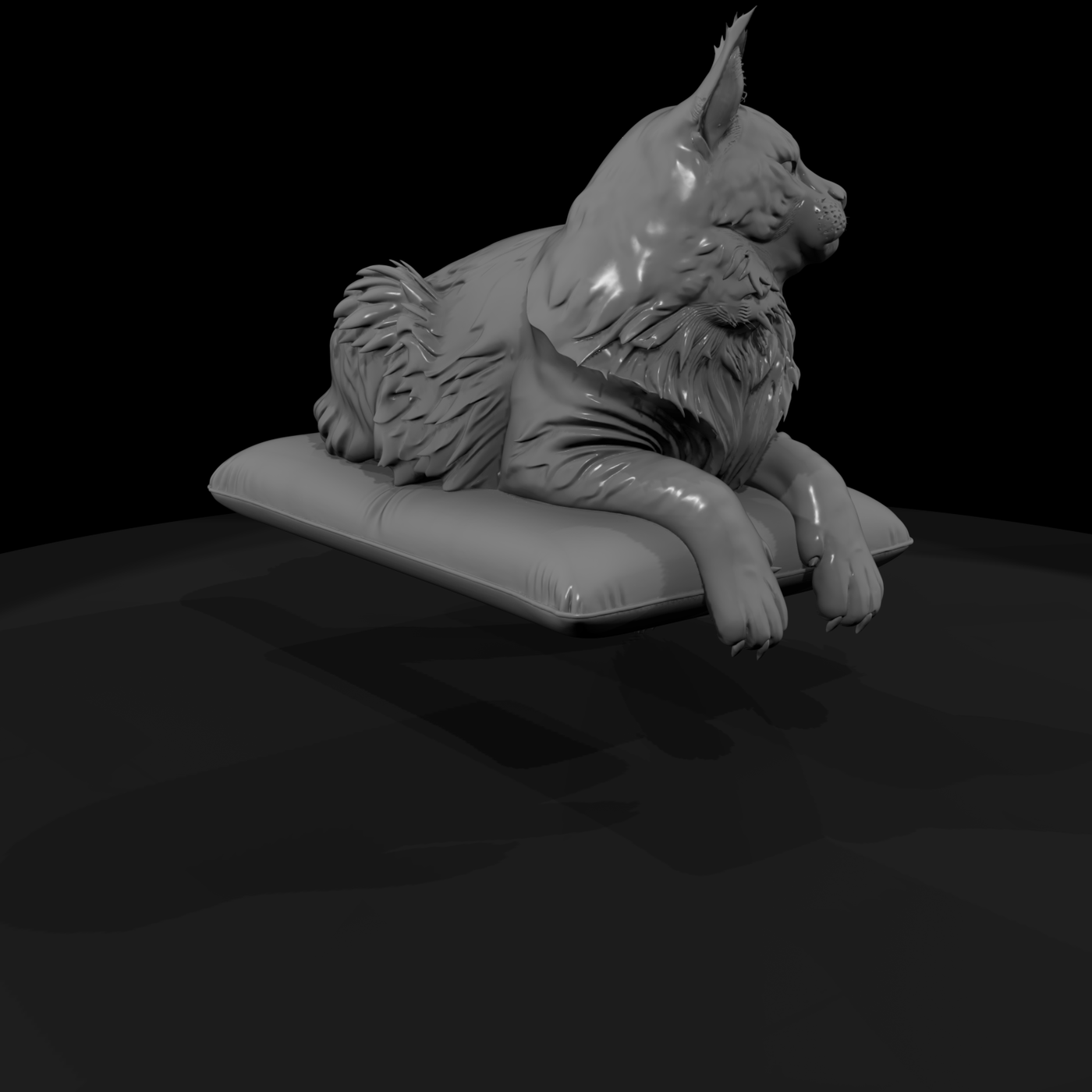 Maine Coon Cat on Tufted Cushion — Stylized