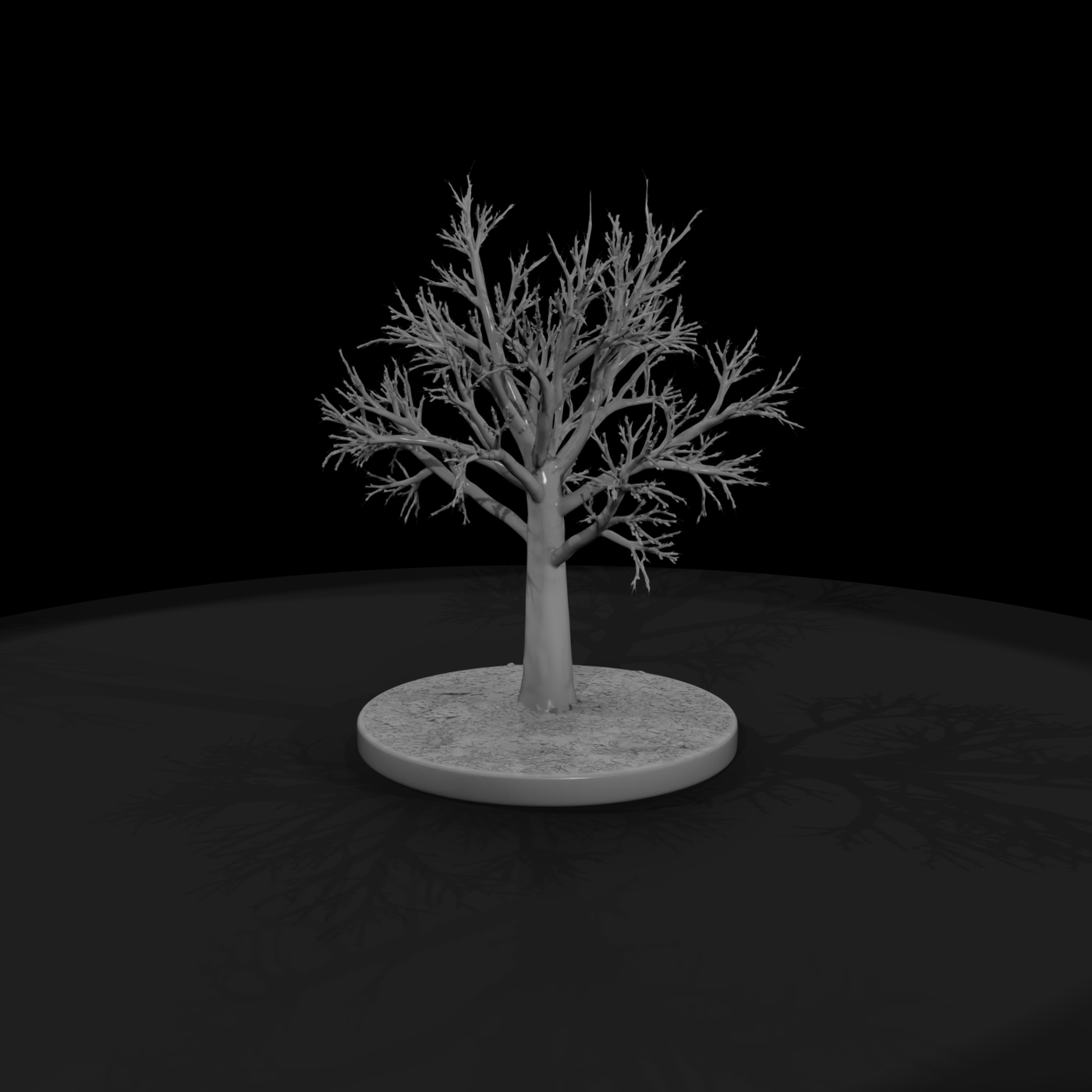 Bare Winter Tree – Stylized Leafless Tree on Round B