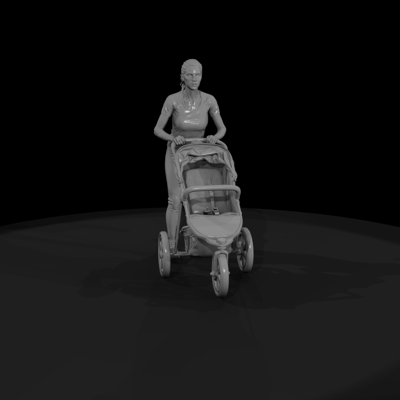 Jogging Mother with Stroller
