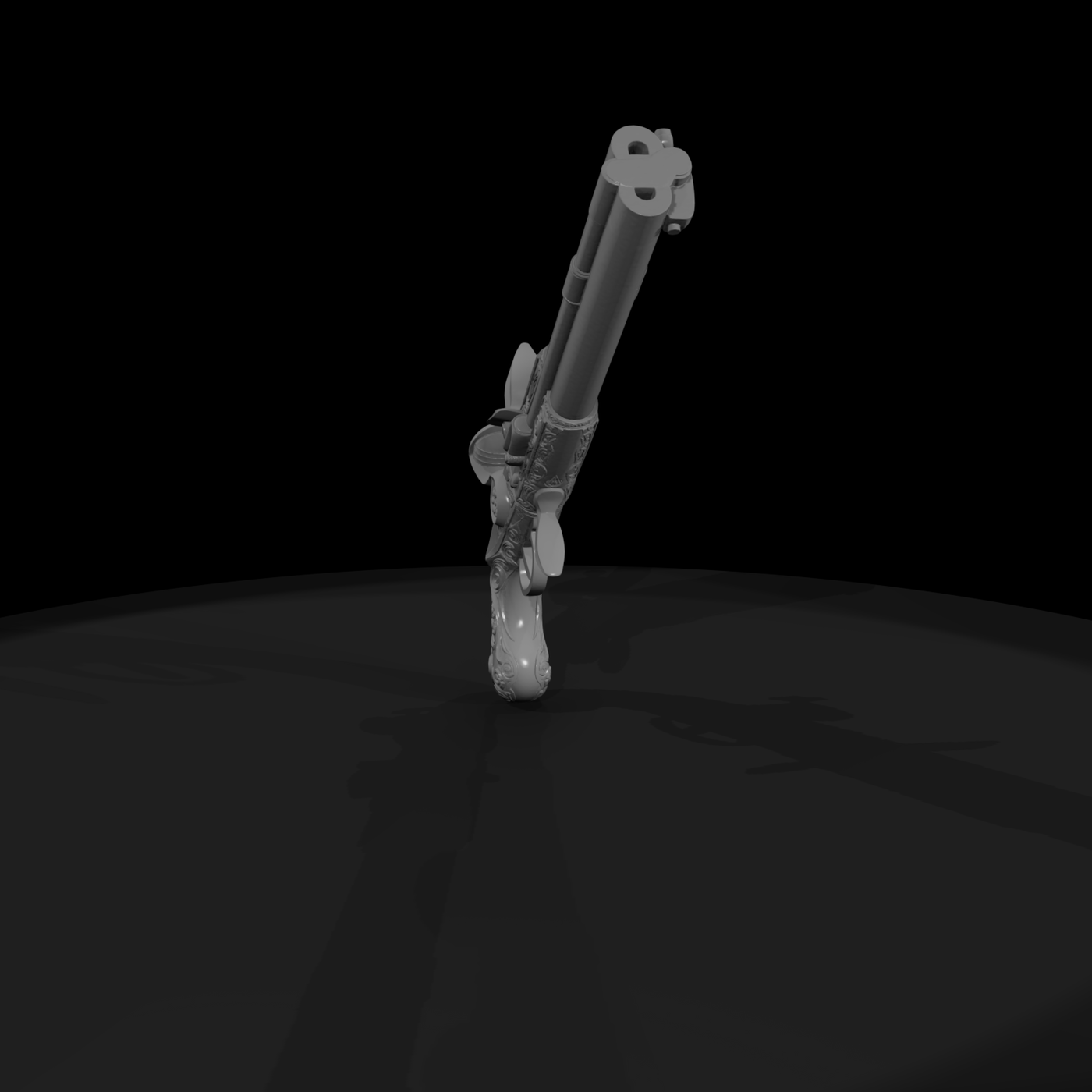 Engraved Double‑Barrel Flintlock Pistol