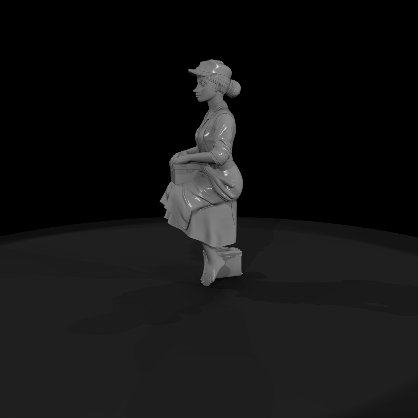 Stylized Seated Canteen Worker