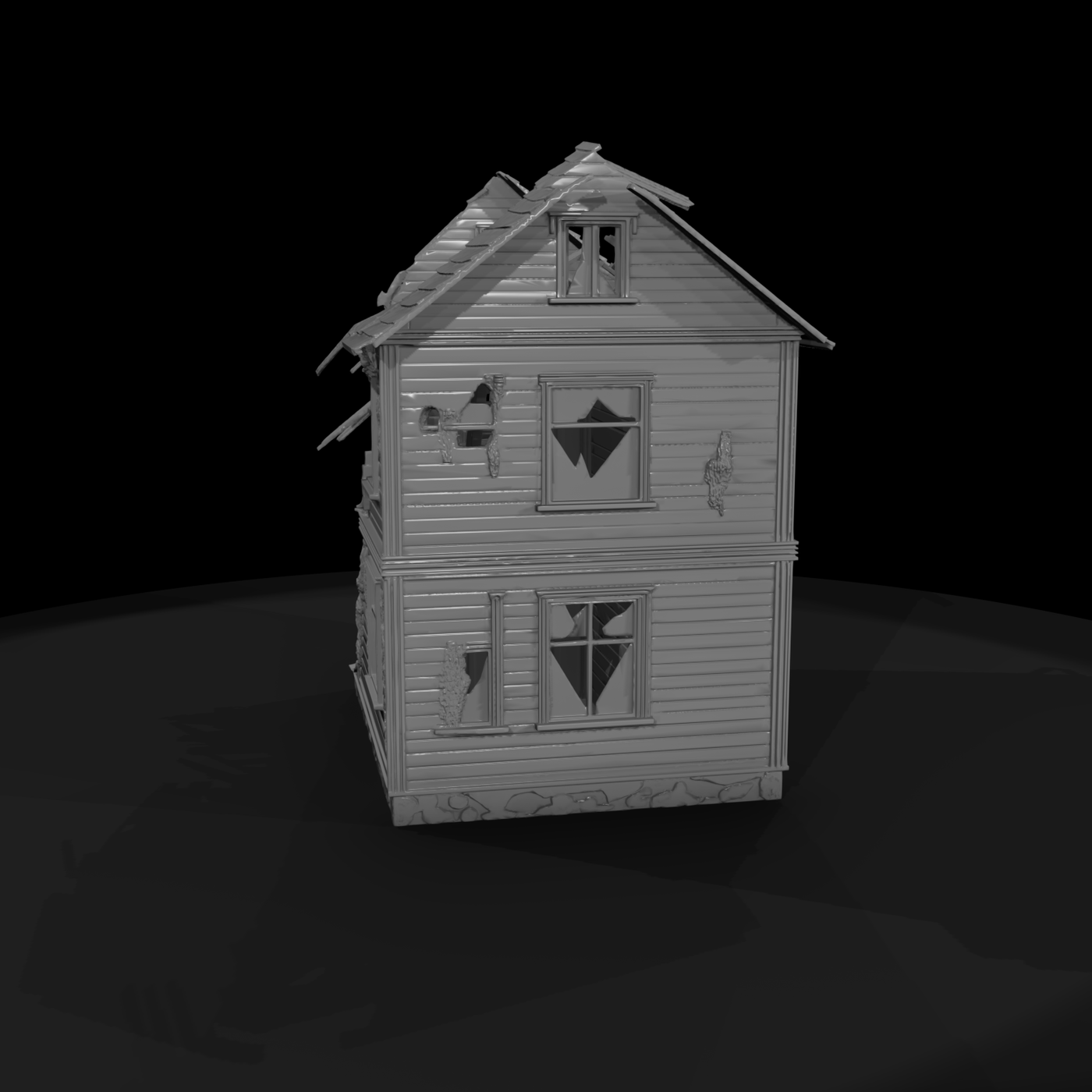 Ruined Two-Story Suburban House