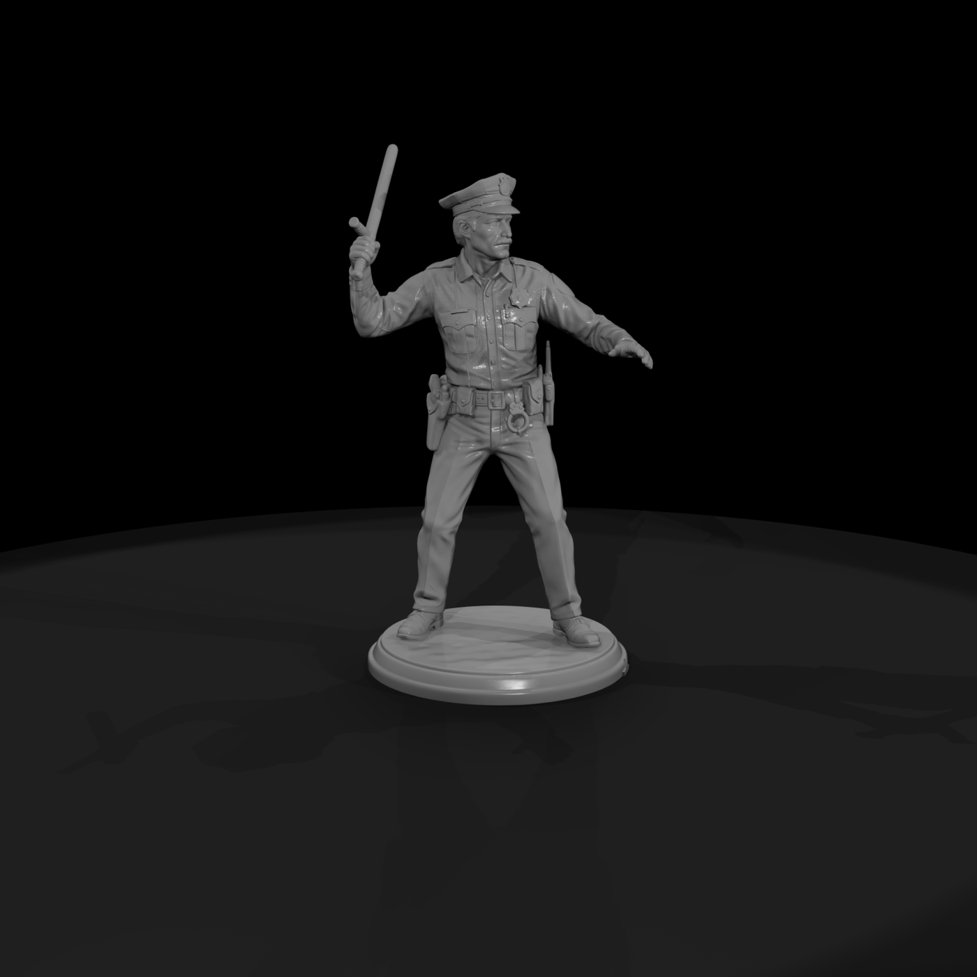 1980s Police Officer with Baton Raised