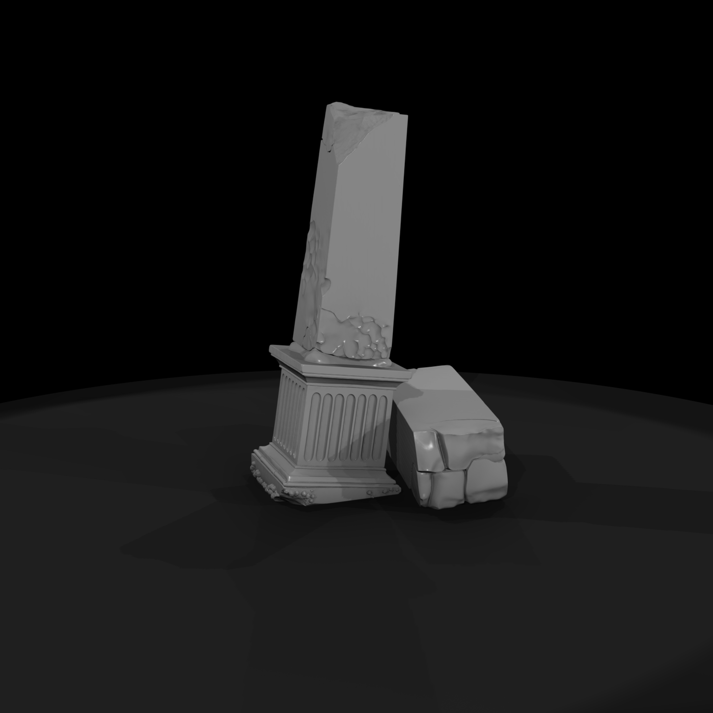 Damaged Classical Obelisk Pedestal — Ruin