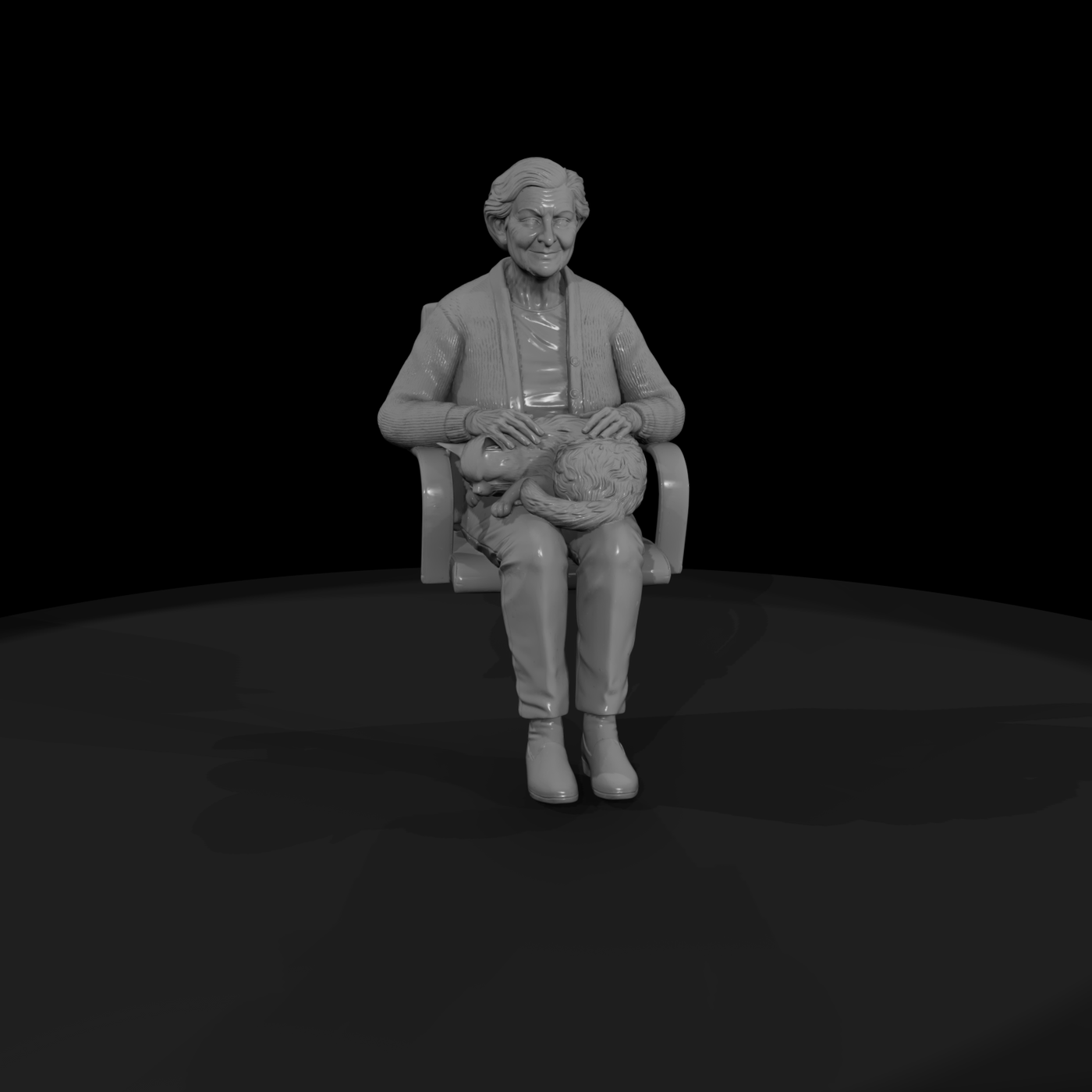 Elderly Woman Seated with Cat
