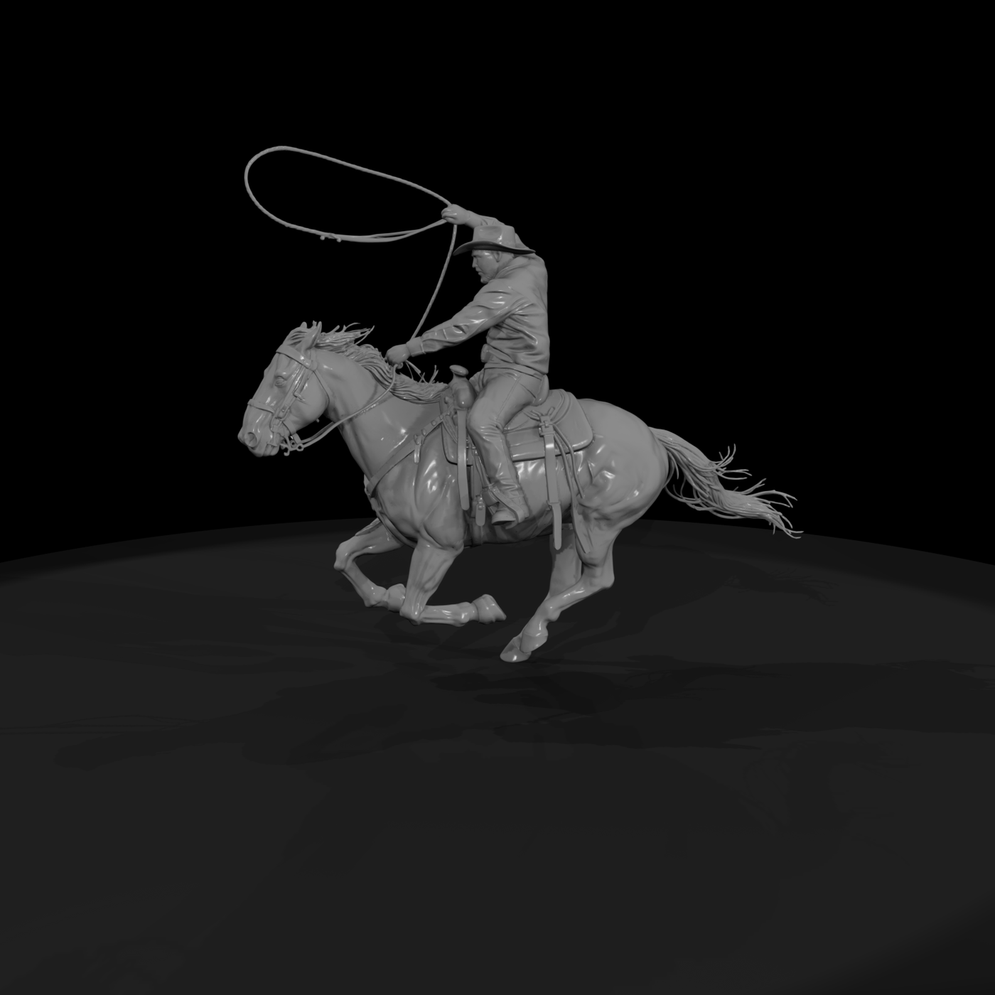 Cowboy on Galloping Horse with Lariat