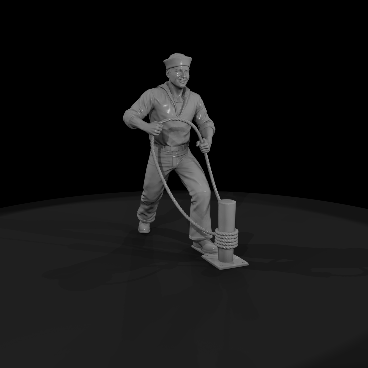 WWII Navy Sailor Mooring a Line