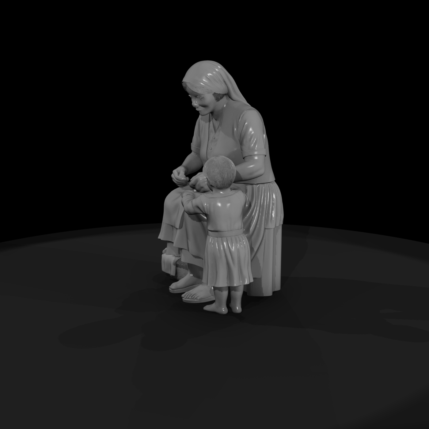 Peasant Mother Sewing with Child