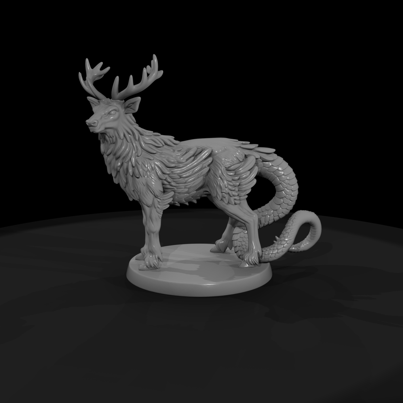 Stylized Mythical Stag Dragon Hybrid 3D Miniature