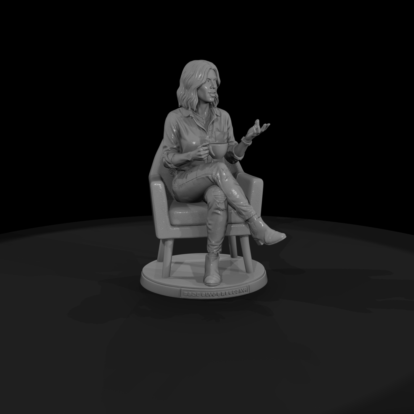 Seated Woman in Armchair with Coffee