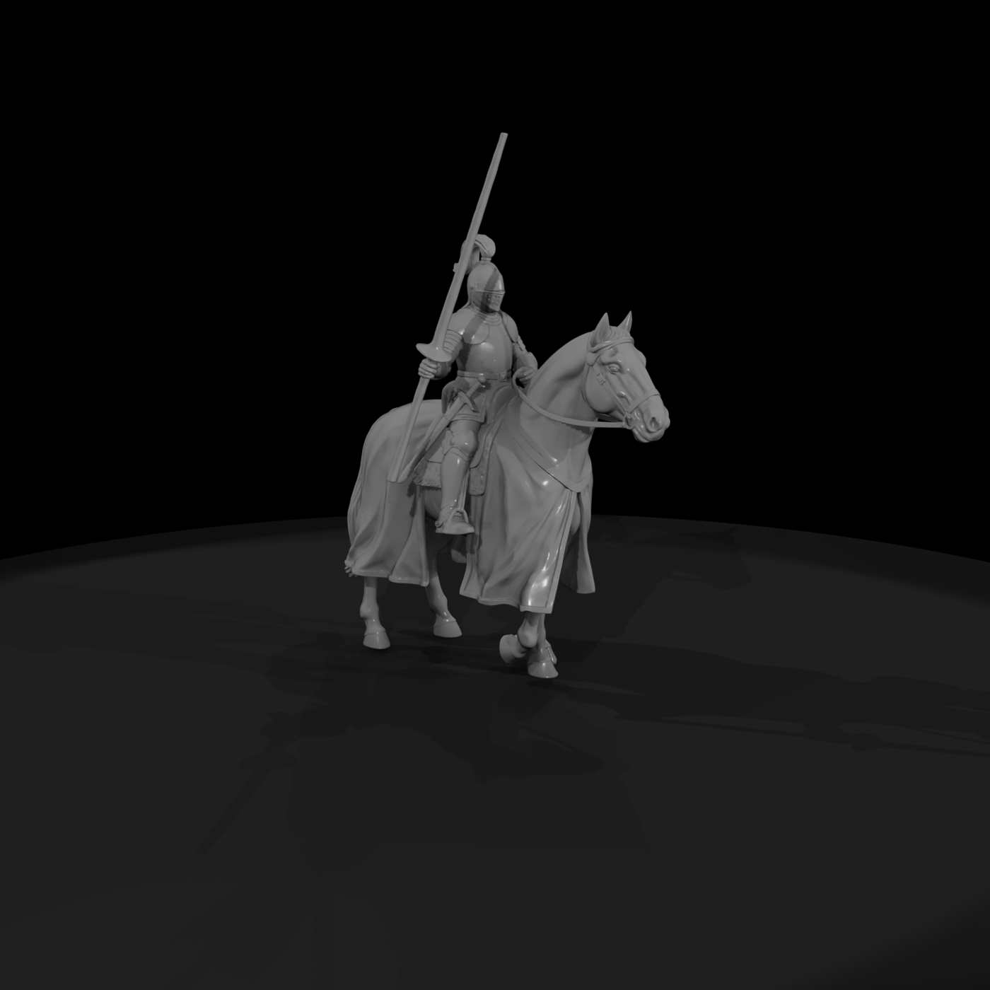 Mounted Medieval Knight with Plumed Helmet & Lance