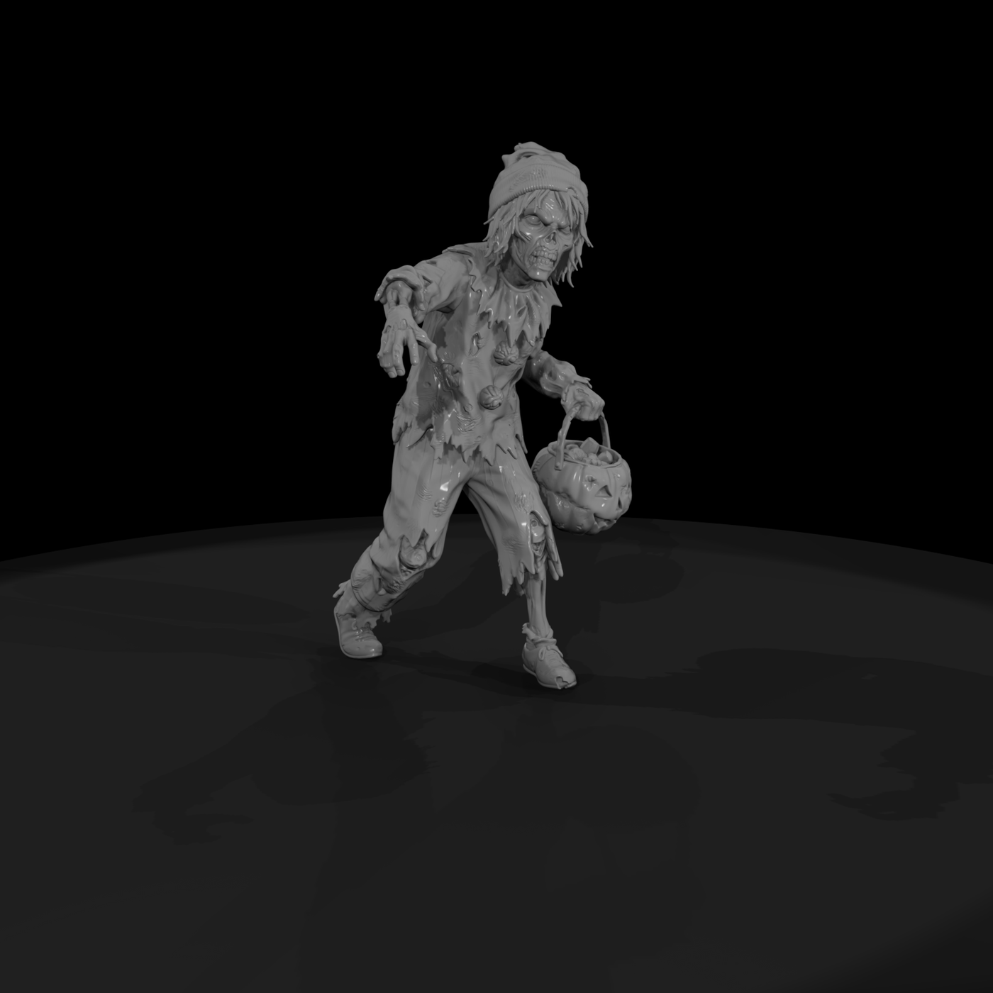 Zombie Trick-or-Treater with Pumpkin Pail