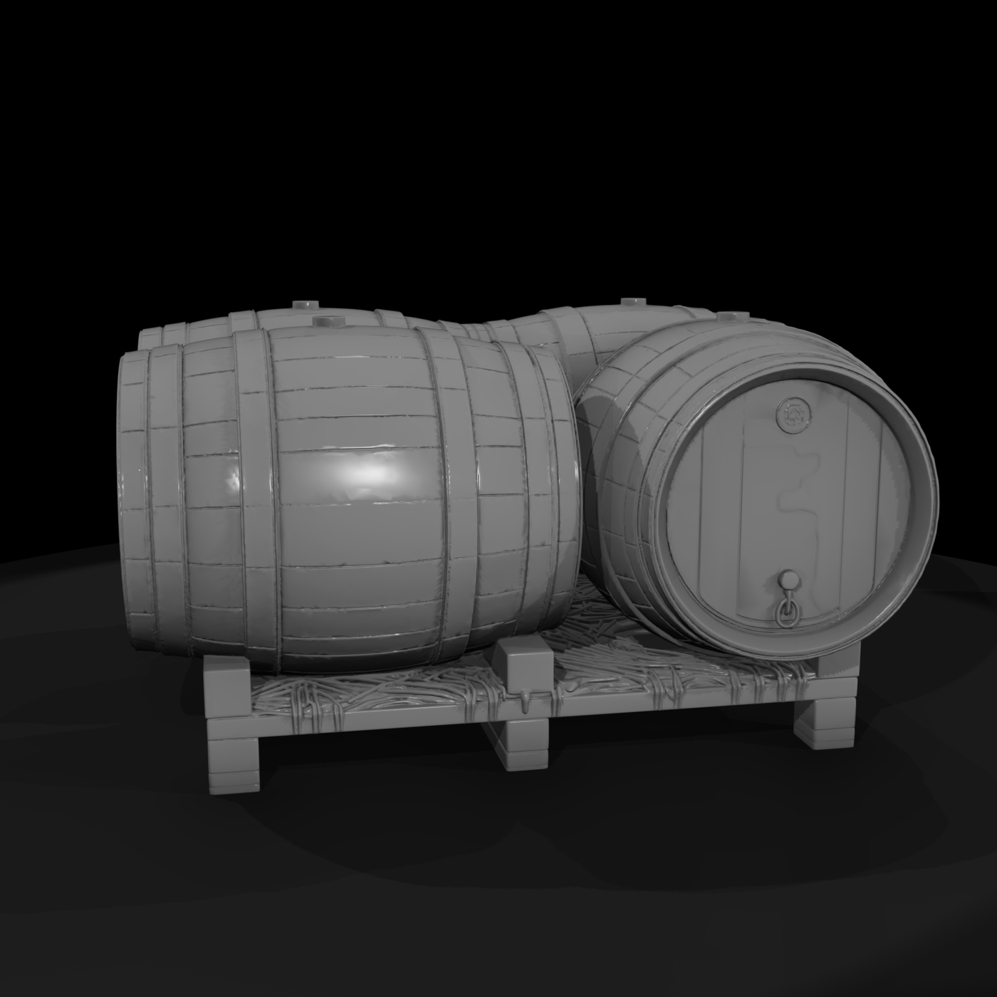 Wooden Wine Barrel Set on Pallet