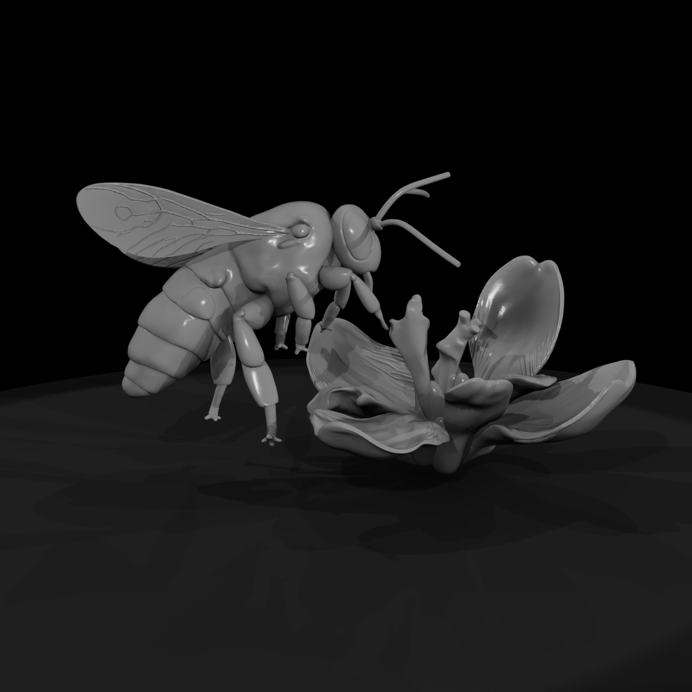 Stylized Bee & Flower Sculpture — Accent