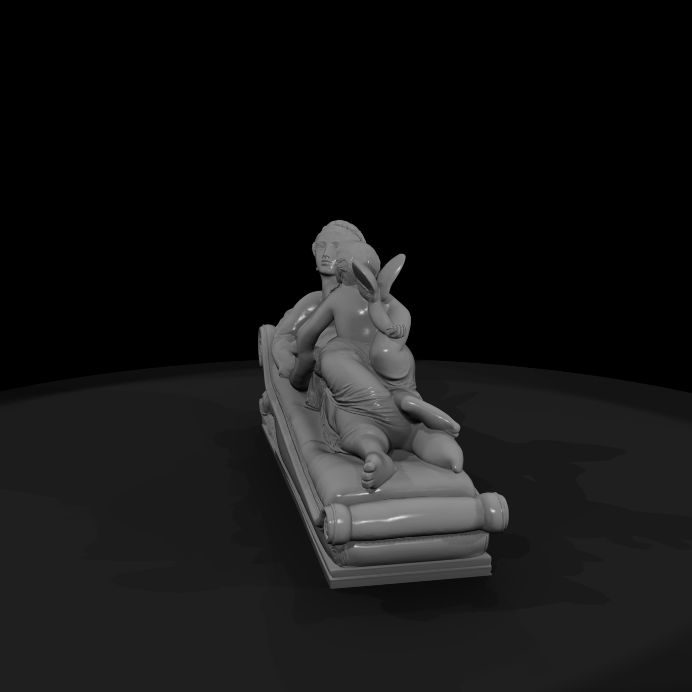 Reclining Woman with Cherub on Chaise ( Sculpture)