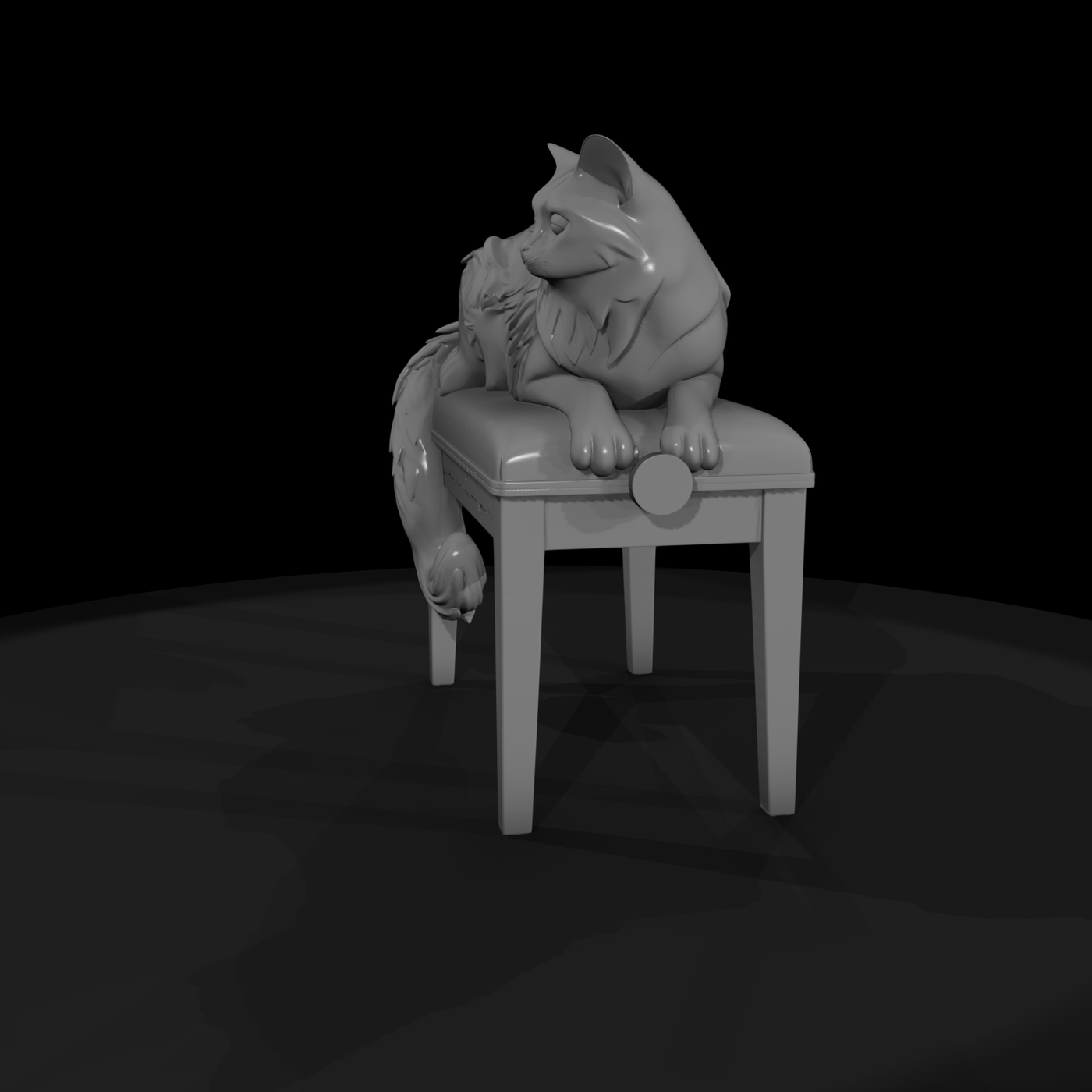 Stylized Longhair Cat on Vanity Stool