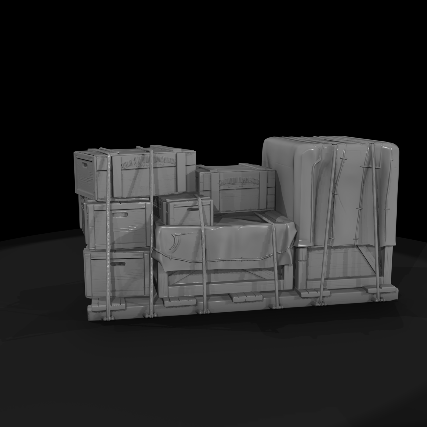 20260612 Stacked Crates Tarp Covered Pallet 7D9B5B