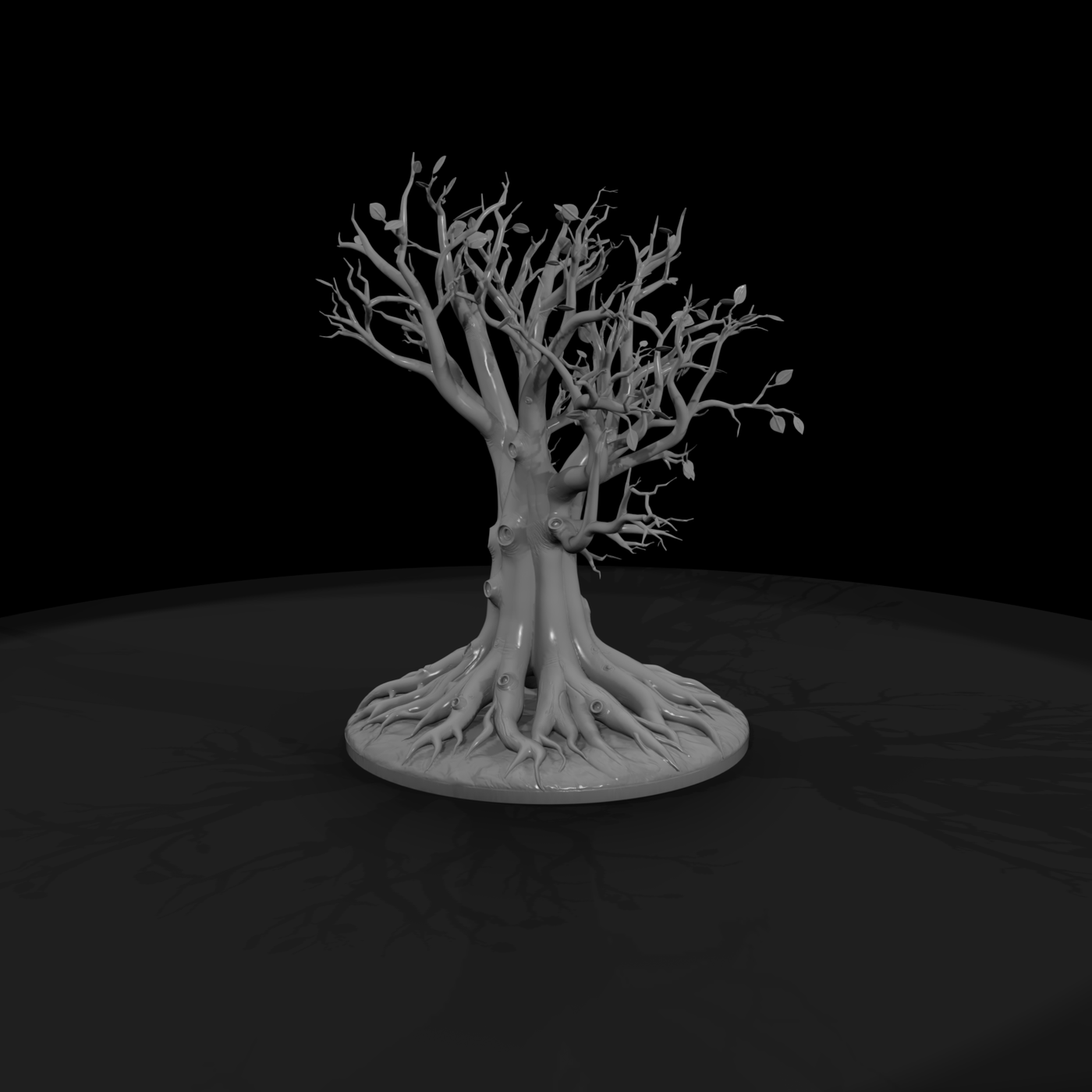 Stylized Gnarled Tree on Round Base