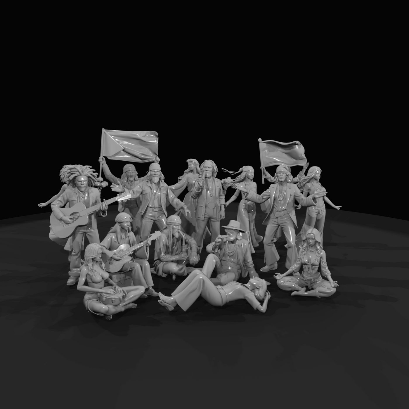 1960s Hippie Gathering Figure Set