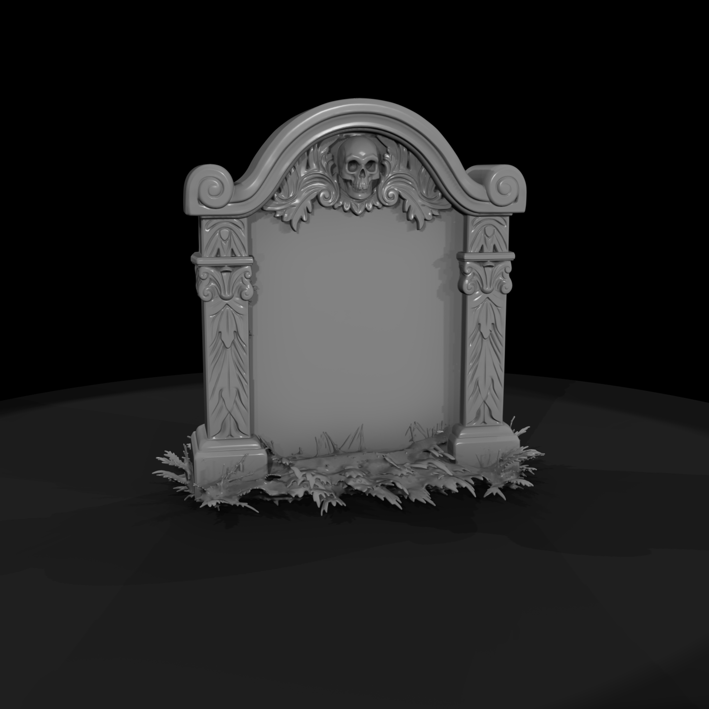 Ornate Skull Headstone Grave Marker