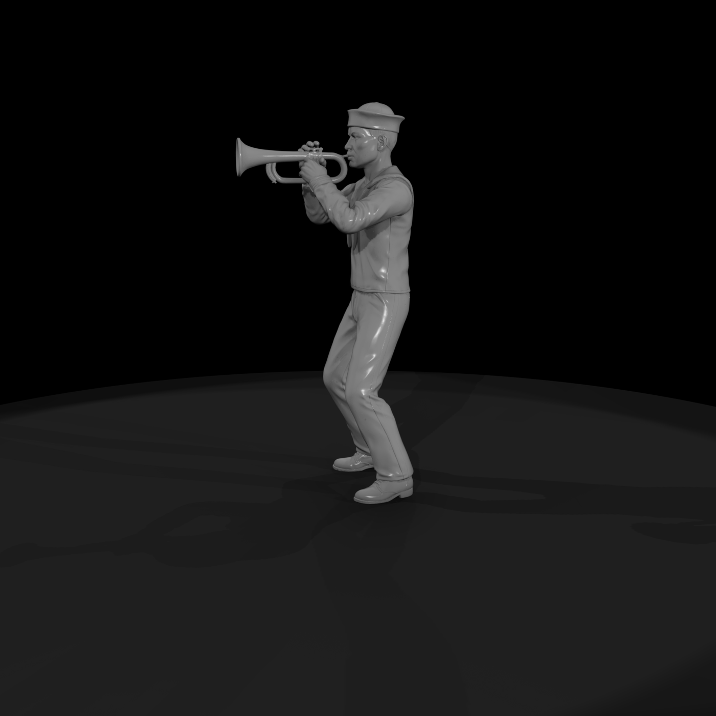 WWII Navy Sailor Playing Trumpet